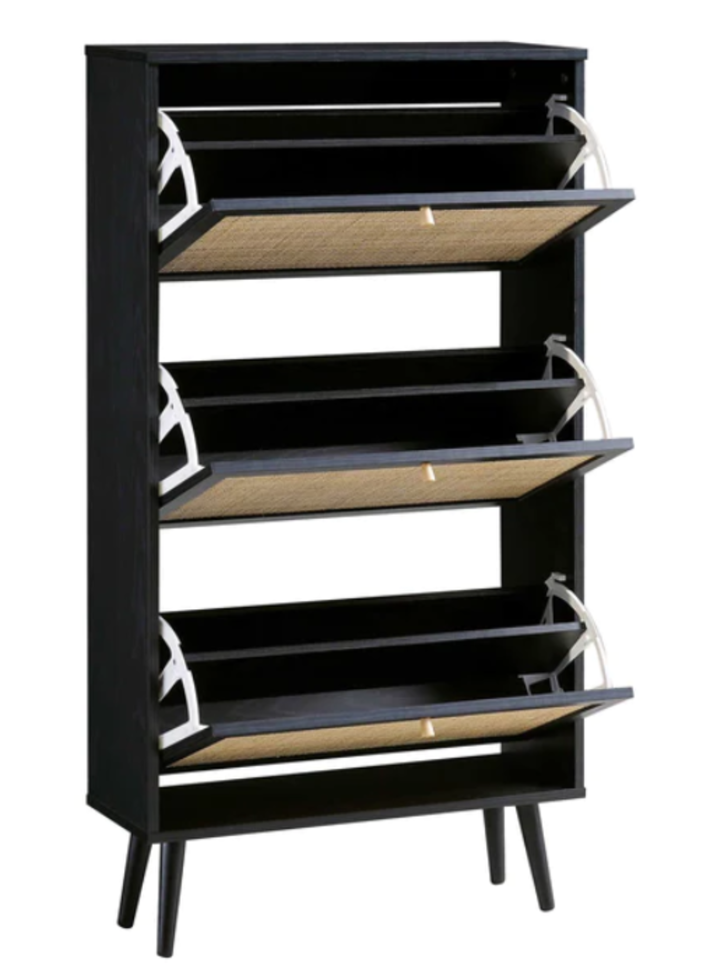 Frances Rattan 3 Tier Shoe Storage Cabinet, Black. - SR6. RRP £219.99. Crafted from natural rattan - Image 2 of 2