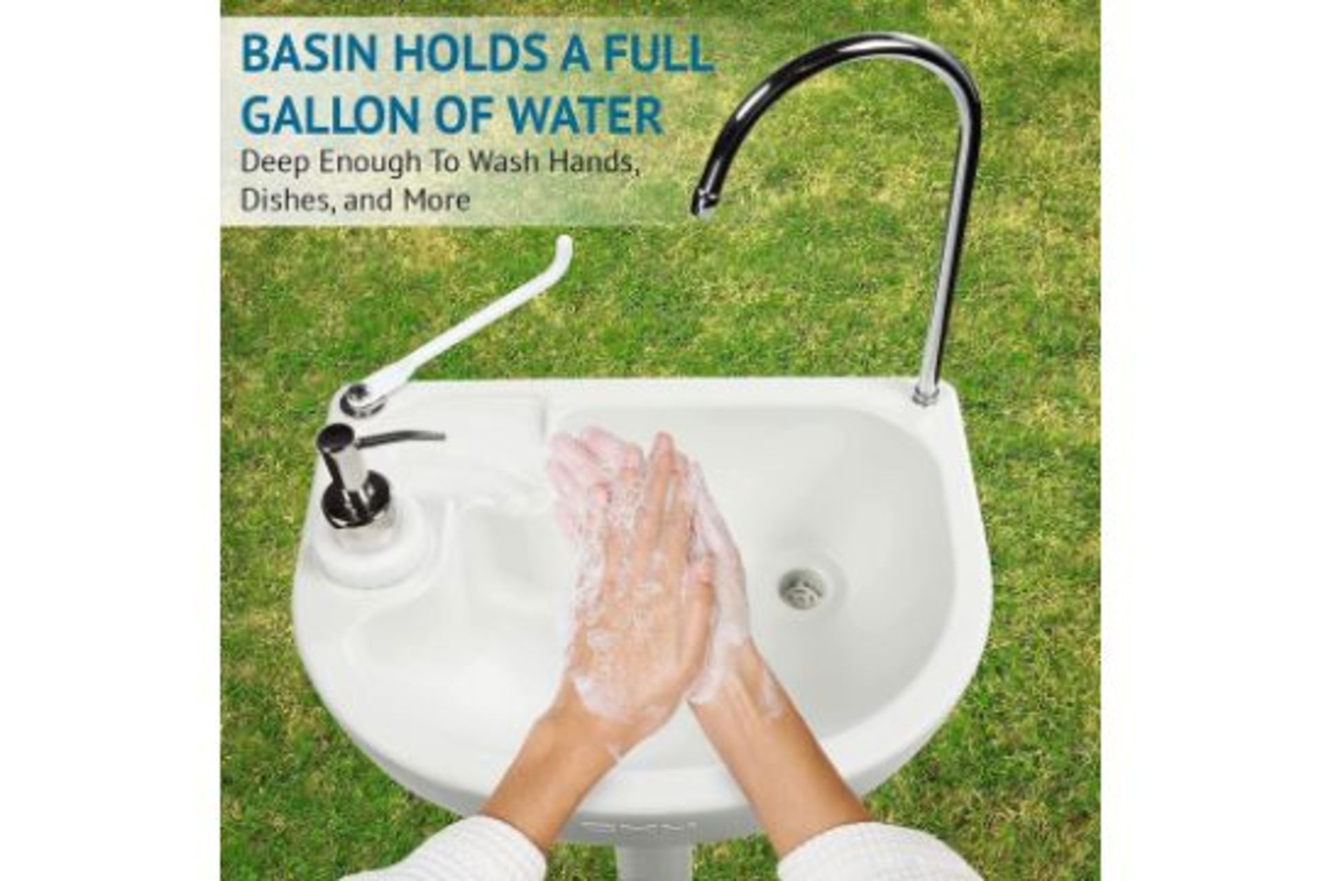 NEW BOXED Portable Hand Wash Station Foot Pump Mobile Freestanding Hand Wash Basin with Towel - Image 3 of 6