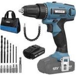 TRADE LOT 8 x New Boxed WESCO 18V 2.0Ah Power Combi Drill Kit with Li-ion Battery and Charger,