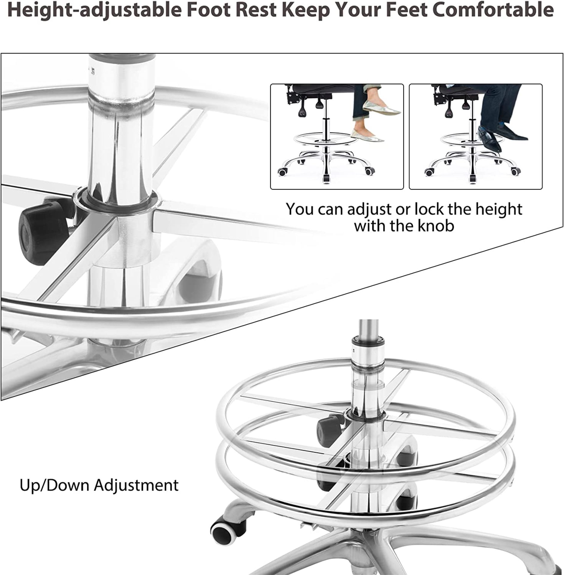 NEW Drafting Chair with Wheels Ergonomic Studio Chair with Adjustable Footrest and Backrest PU - Image 2 of 4