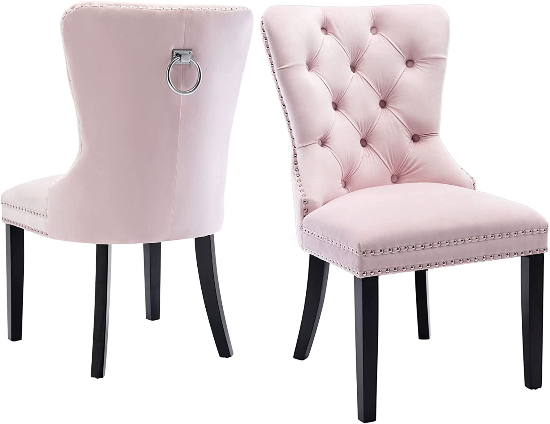 NEW Velvet Dining Chairs Set of 2, Mid-Century Modern Tufted Button Studded Wingback Dining Room - Image 2 of 4