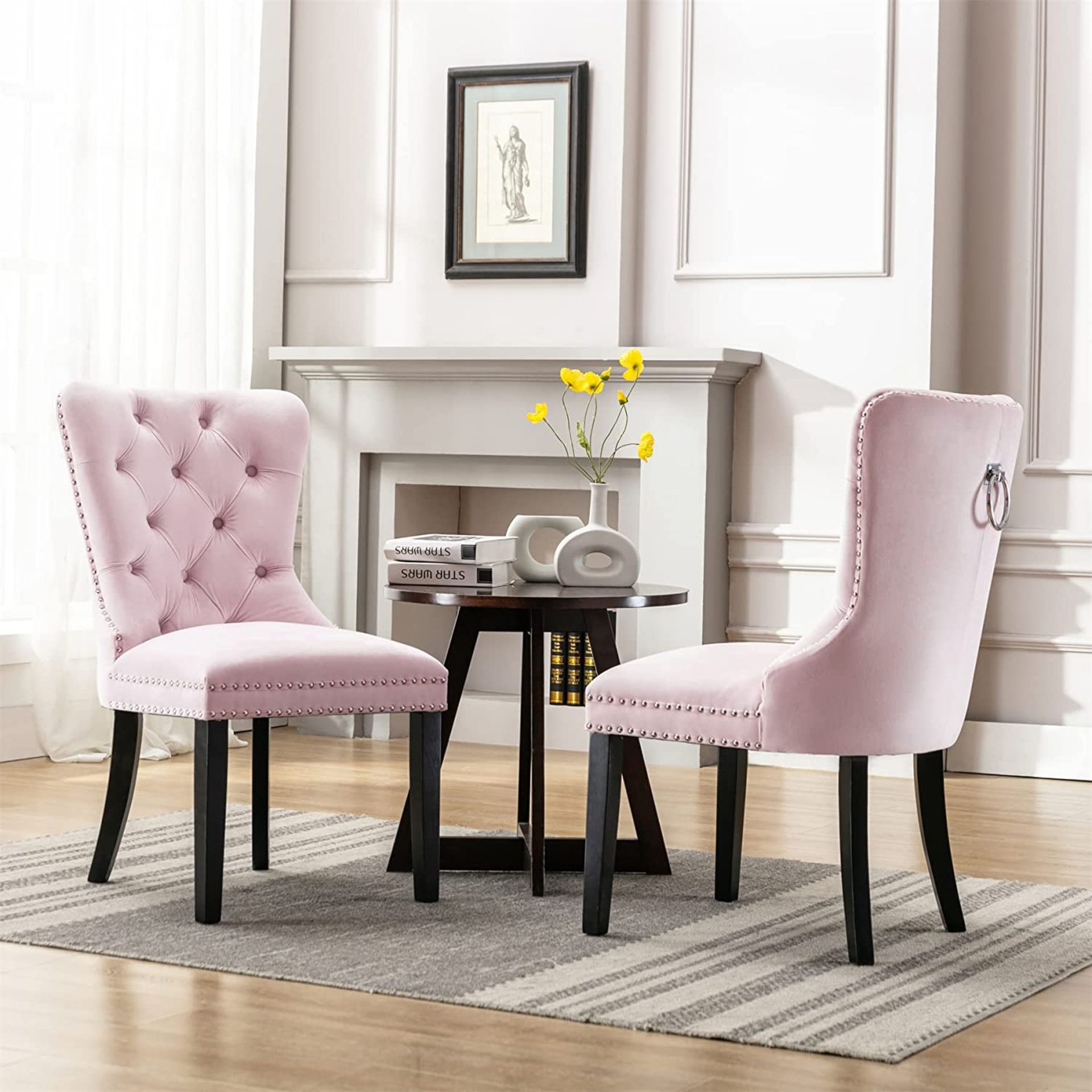 NEW Velvet Dining Chairs Set of 2, Mid-Century Modern Tufted Button Studded Wingback Dining Room