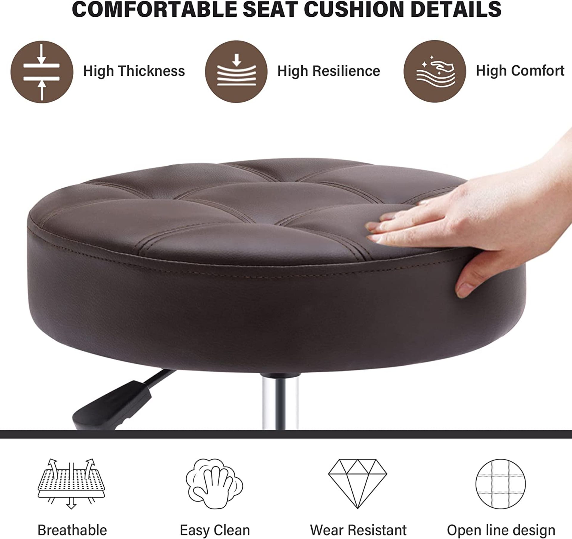 NEW Rolling stool with High Backrest and Adjustable Footrest,Pu Leather Massage Stool Ergonomic - Image 2 of 6