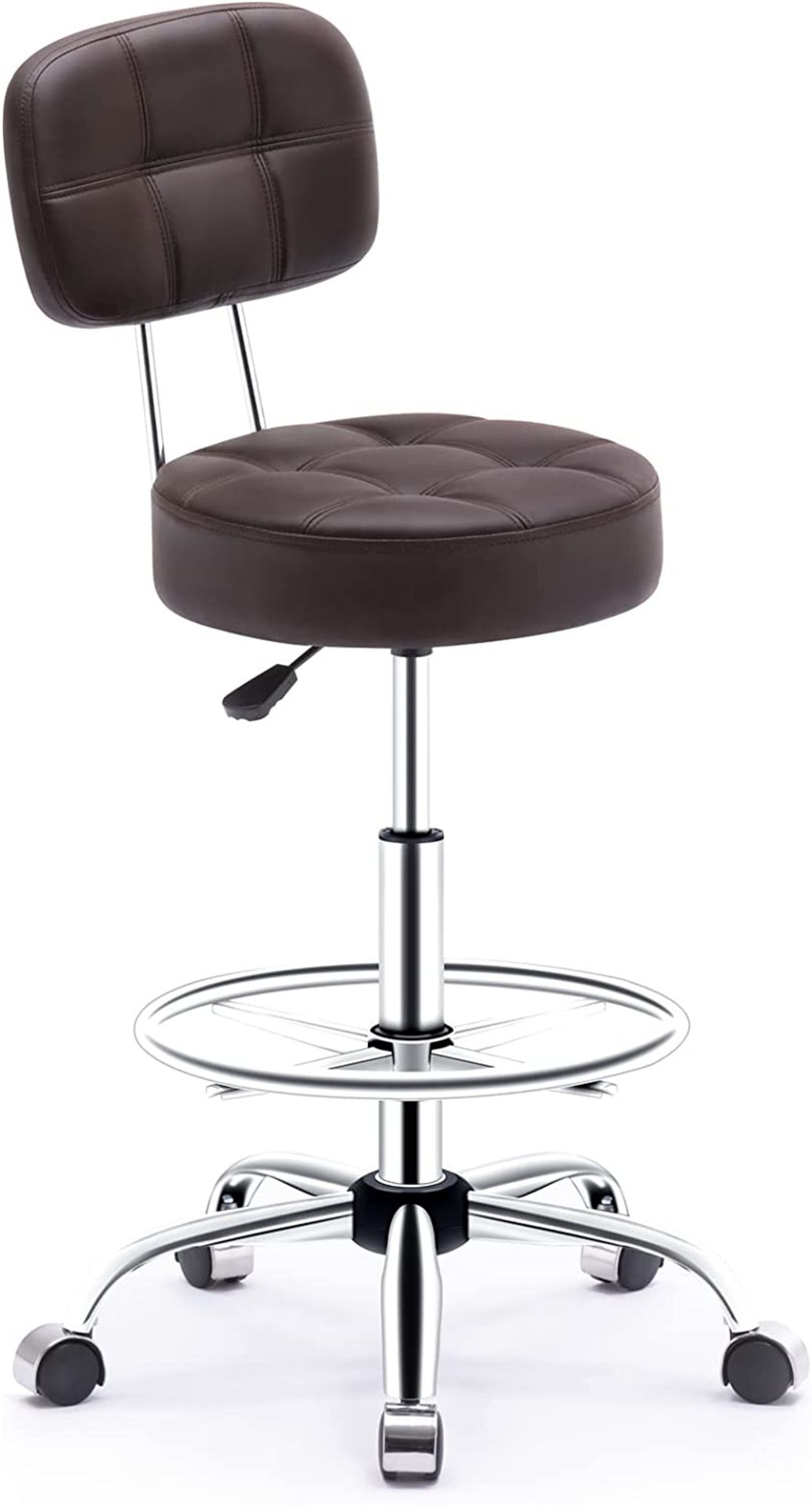 NEW Rolling stool with High Backrest and Adjustable Footrest,Pu Leather Massage Stool Ergonomic