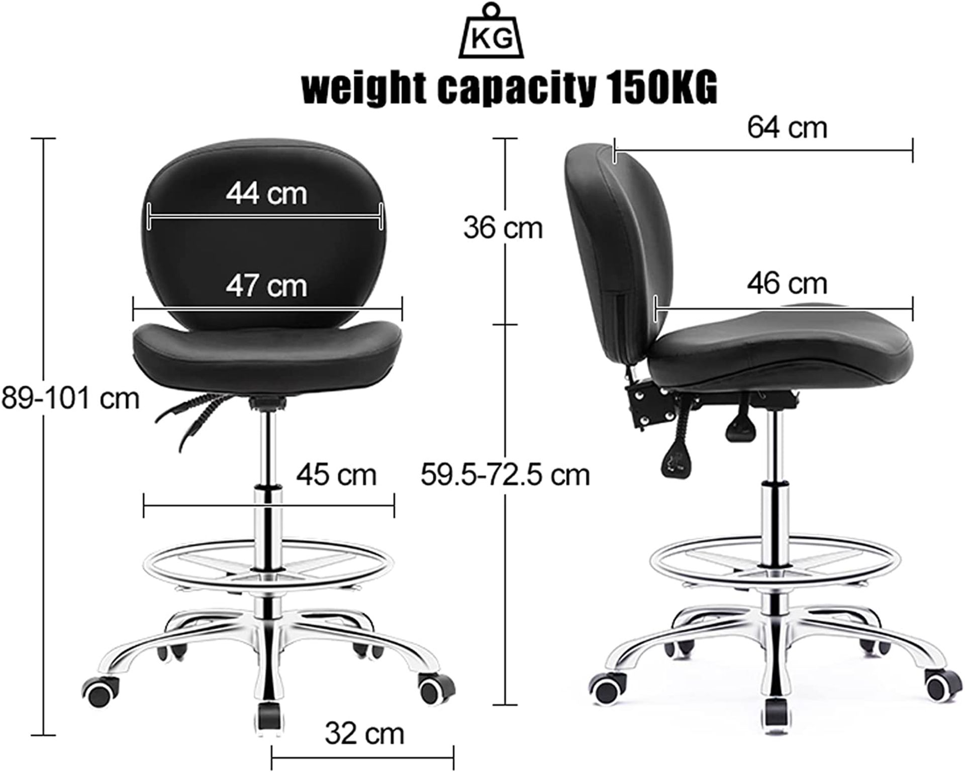 NEW Drafting Chair with Wheels Ergonomic Studio Chair with Adjustable Footrest and Backrest PU - Image 3 of 5