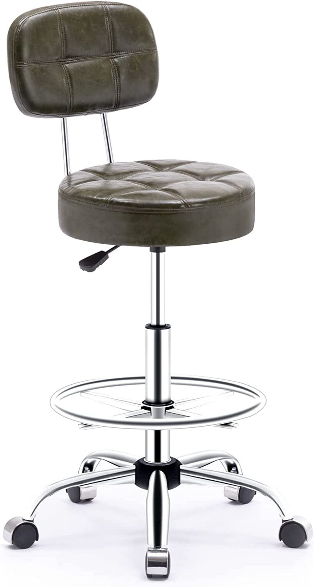 NEW Rolling stool with High Backrest and Adjustable Footrest,Pu Leather Massage Stool Ergonomic