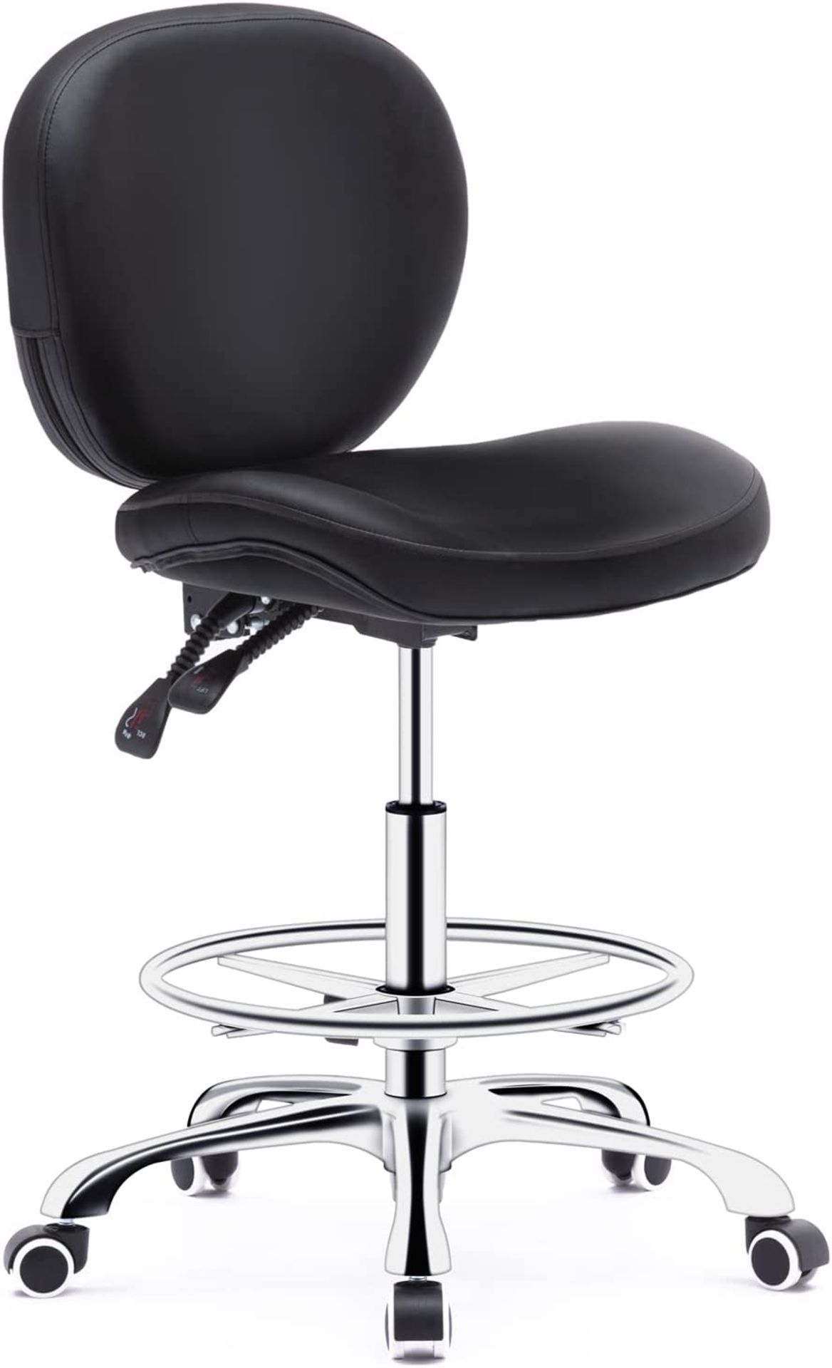 NEW Drafting Chair with Wheels Ergonomic Studio Chair with Adjustable Footrest and Backrest PU