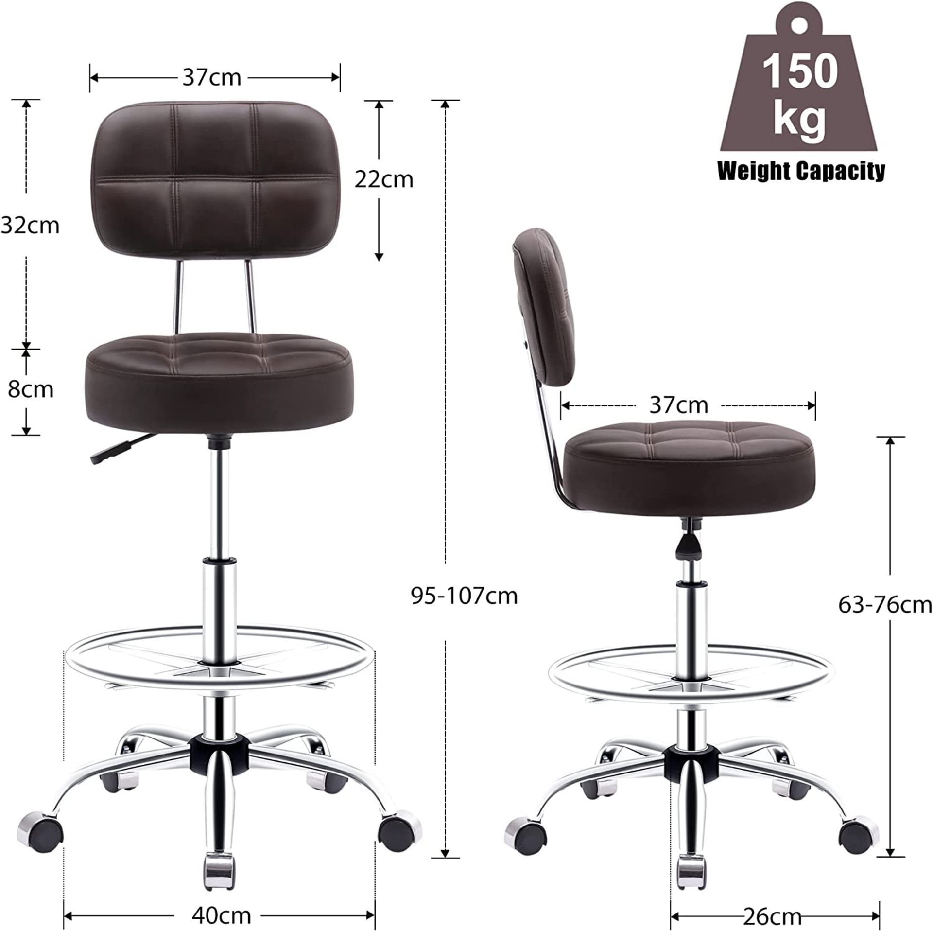 PALLET TO CONTAIN 6x NEW Rolling stool with High Backrest and Adjustable Footrest,Pu Leather Massage - Image 5 of 6