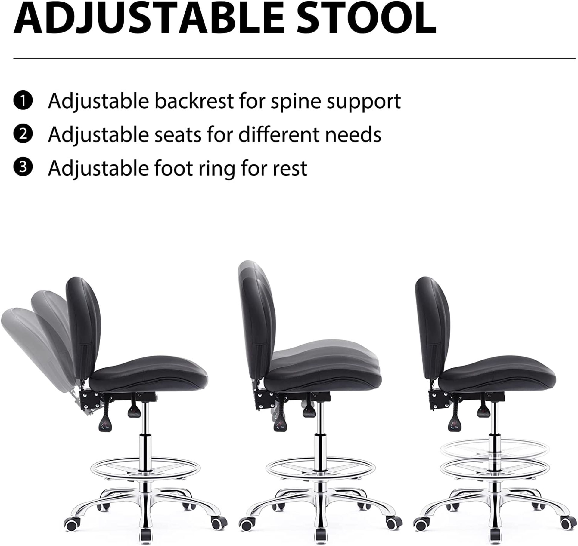 NEW Drafting Chair with Wheels Ergonomic Studio Chair with Adjustable Footrest and Backrest PU - Image 5 of 5