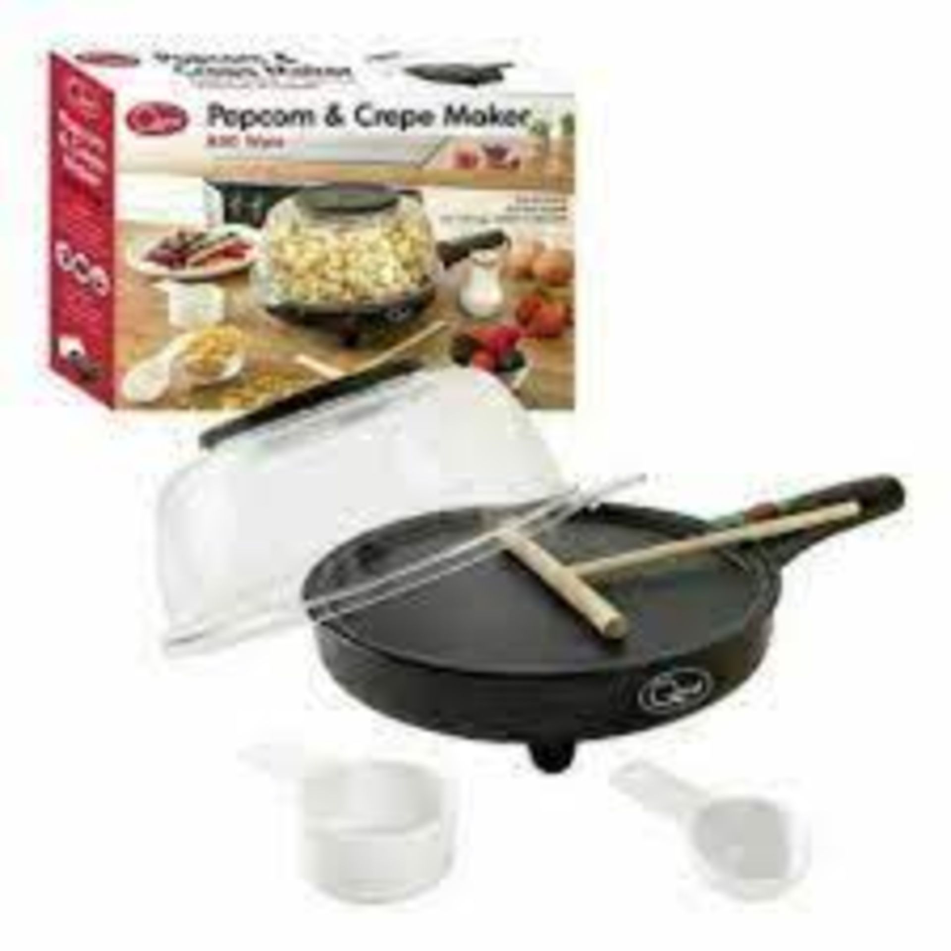 NEW BOXED QUEST POPCORN CREPE MAKERS. 800W. COOL TOUCH HANDLE. NON-STICK PLATES, ANTI SLIP FEET. ROW