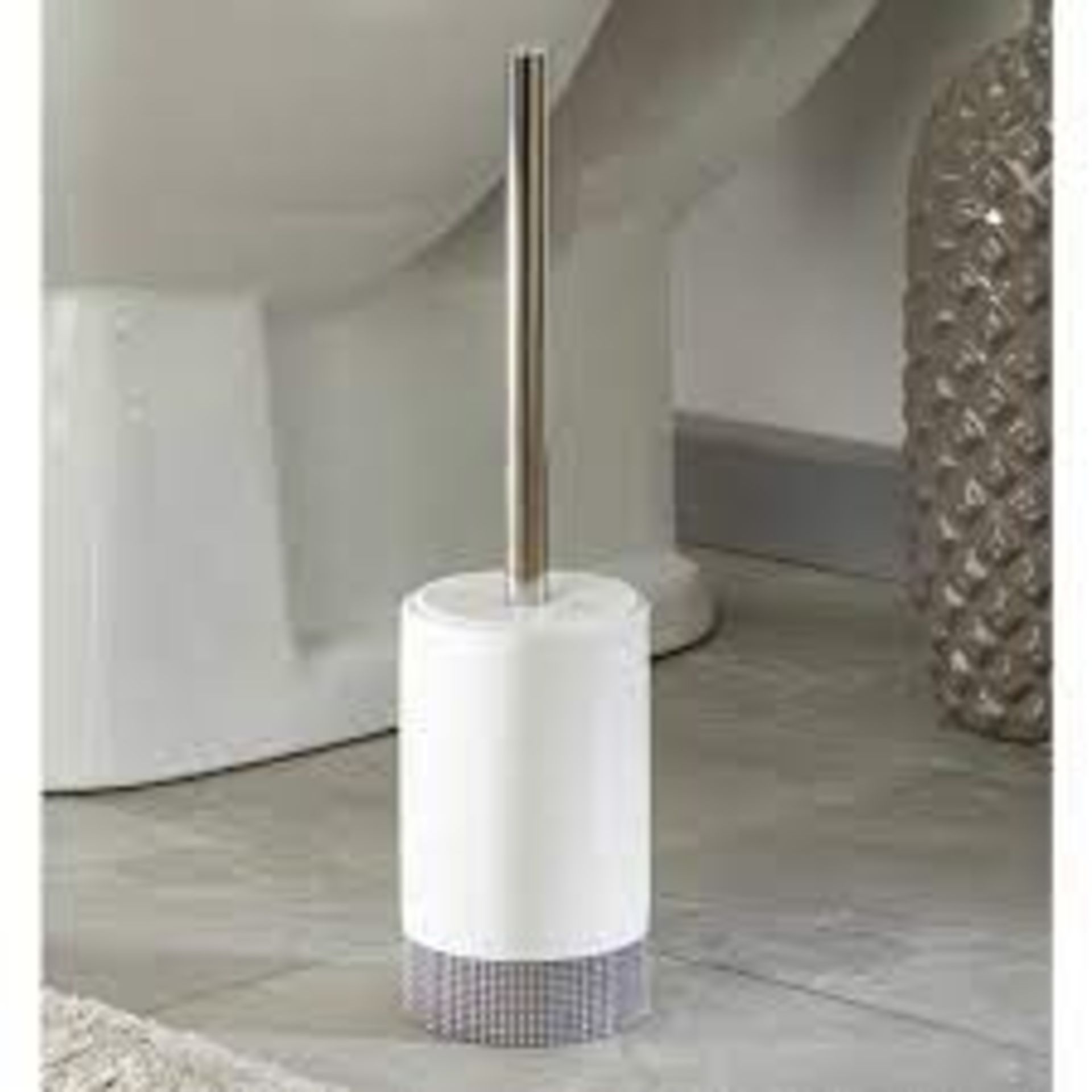 Vale Designs Bathroom Toilet Brush Holder Sparkle White Ceramic Chrome Modern. - SR3.