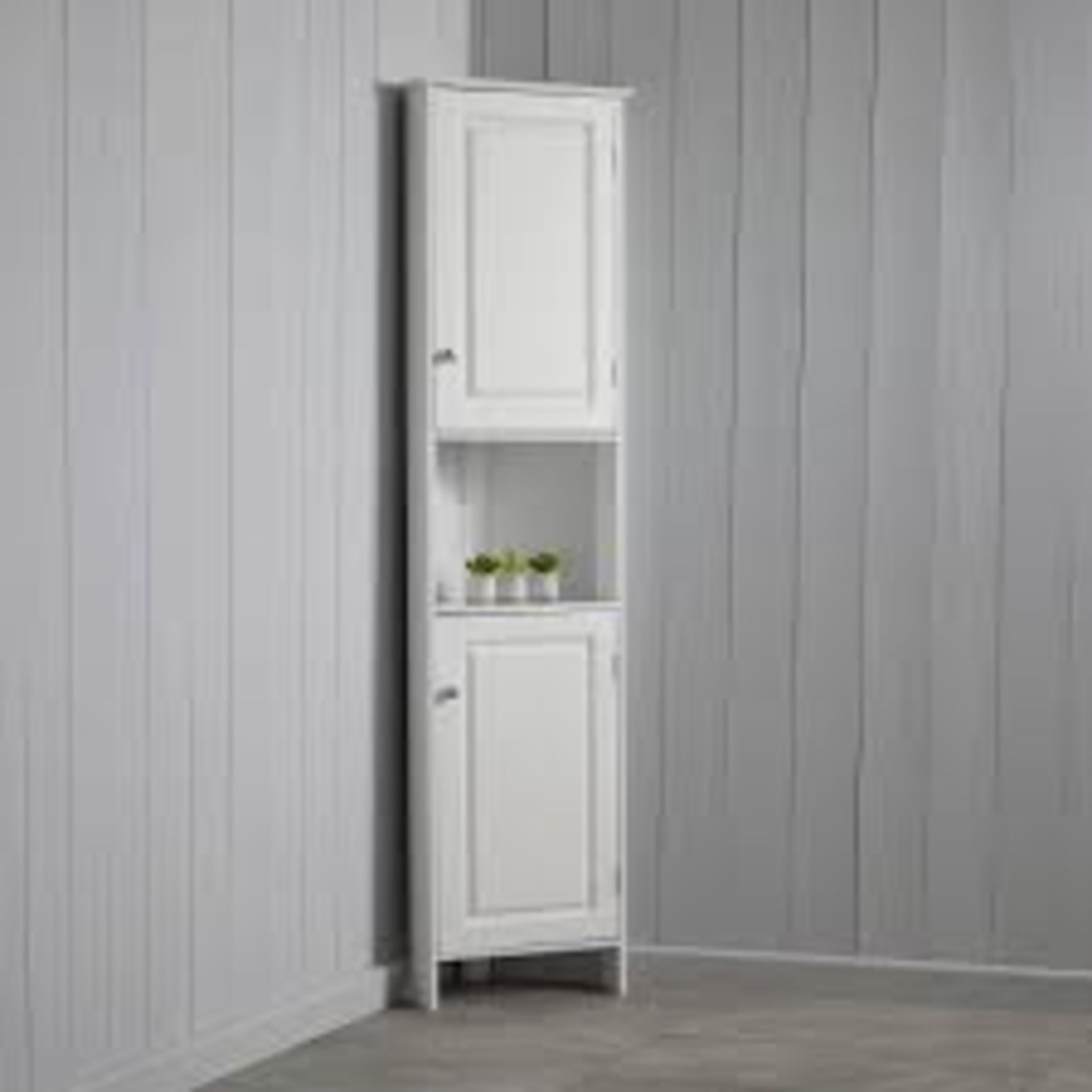 Coughton White Corner Bathroom Storage Tallboy Cabinet. - SR3. The Coughton Tall Corner cabinet is