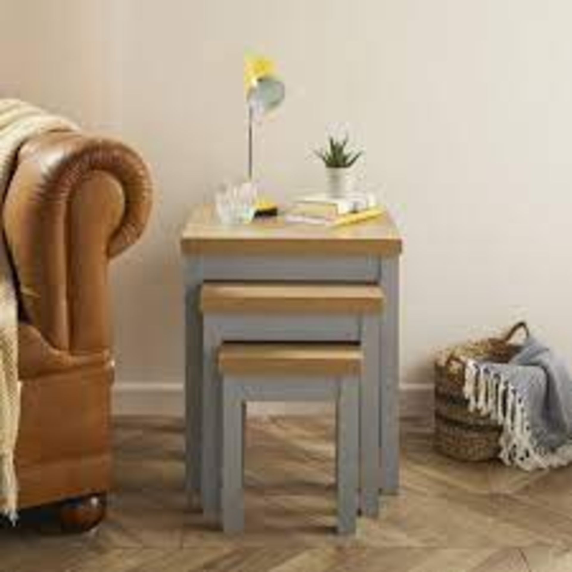 Lilsbury Grey and Oak Nest of Tables - SR3. Update your living spaces by adding storage with the