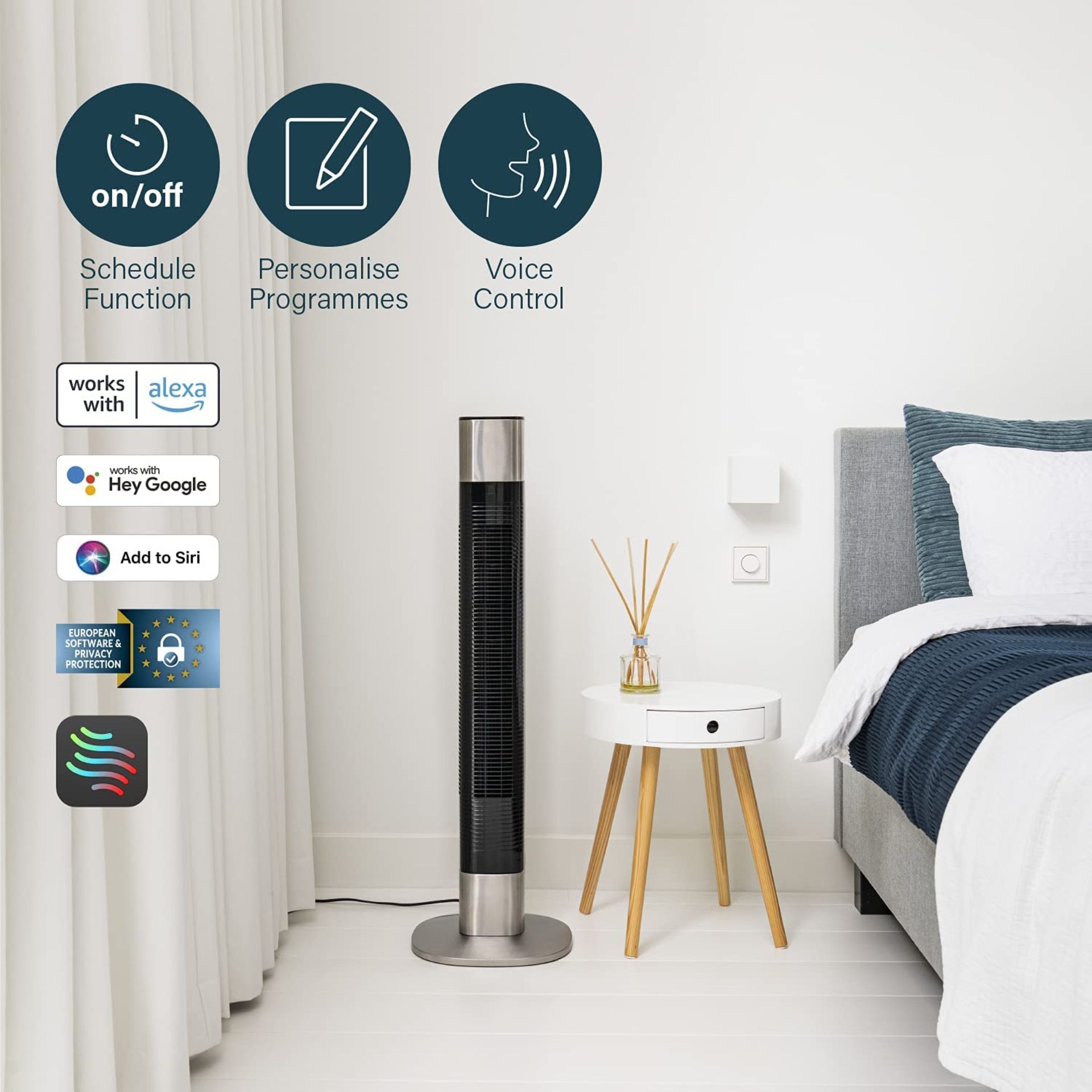 Princess Smart Tower Fan, 50 W, 3 Speed Settings, Smart Control and Free App, Works with Alexa.( - Image 3 of 3