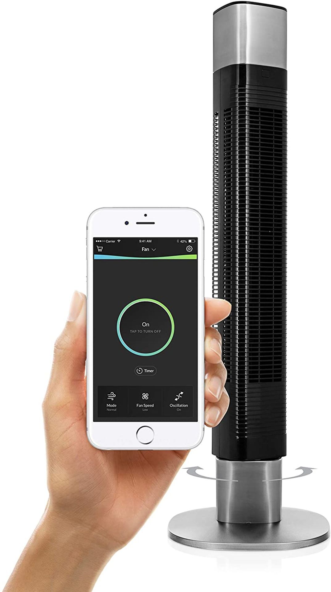 Princess Smart Tower Fan, 50 W, 3 Speed Settings, Smart Control and Free App, Works with Alexa.(