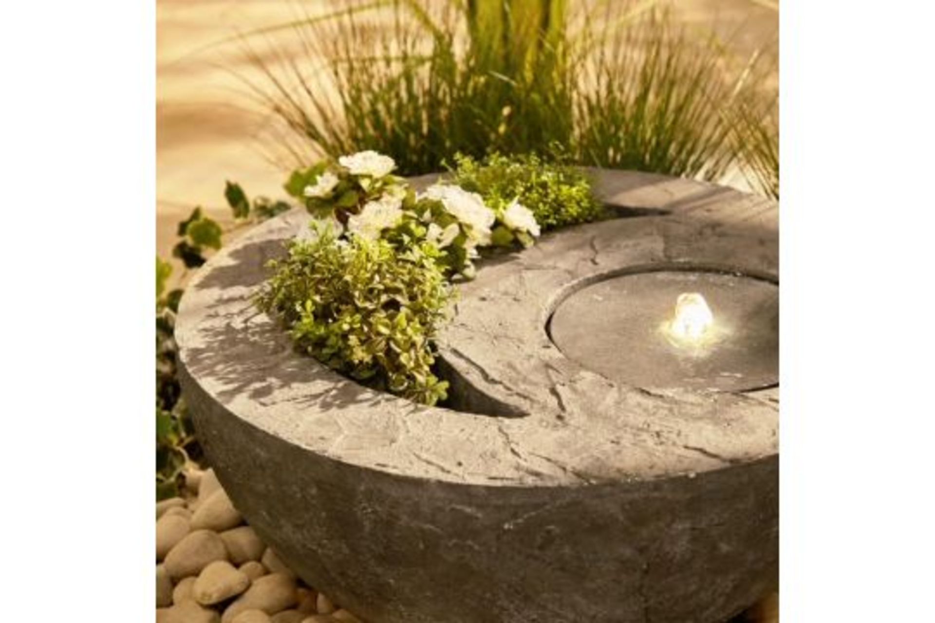 New & Boxed Dual Water Feature and Planter - Garden Bowl Design Planter, Indoor/Outdoor LED Lights - Image 5 of 6
