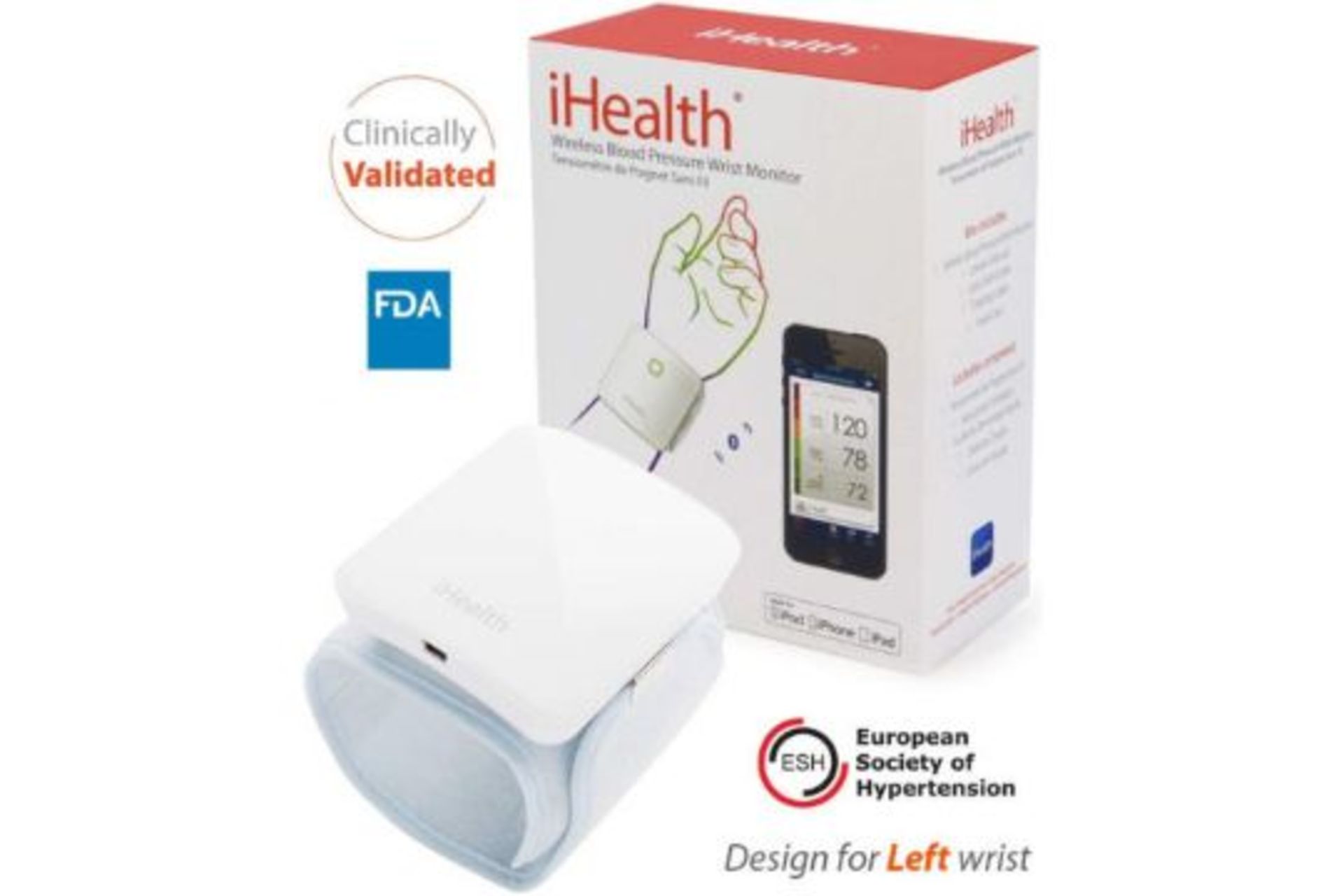 NEW & BOXED iHealth Smart Wrist Blood Pressure Monitor with Display, White.RRP £119.99. iHealth