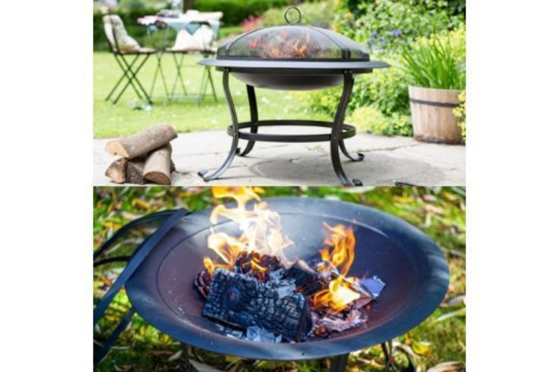 PALLET TO CONTAIN 10 x New Boxed STEEL FIRE PIT BOWL WITH MESH LID & COOKING GRILL. This stylish