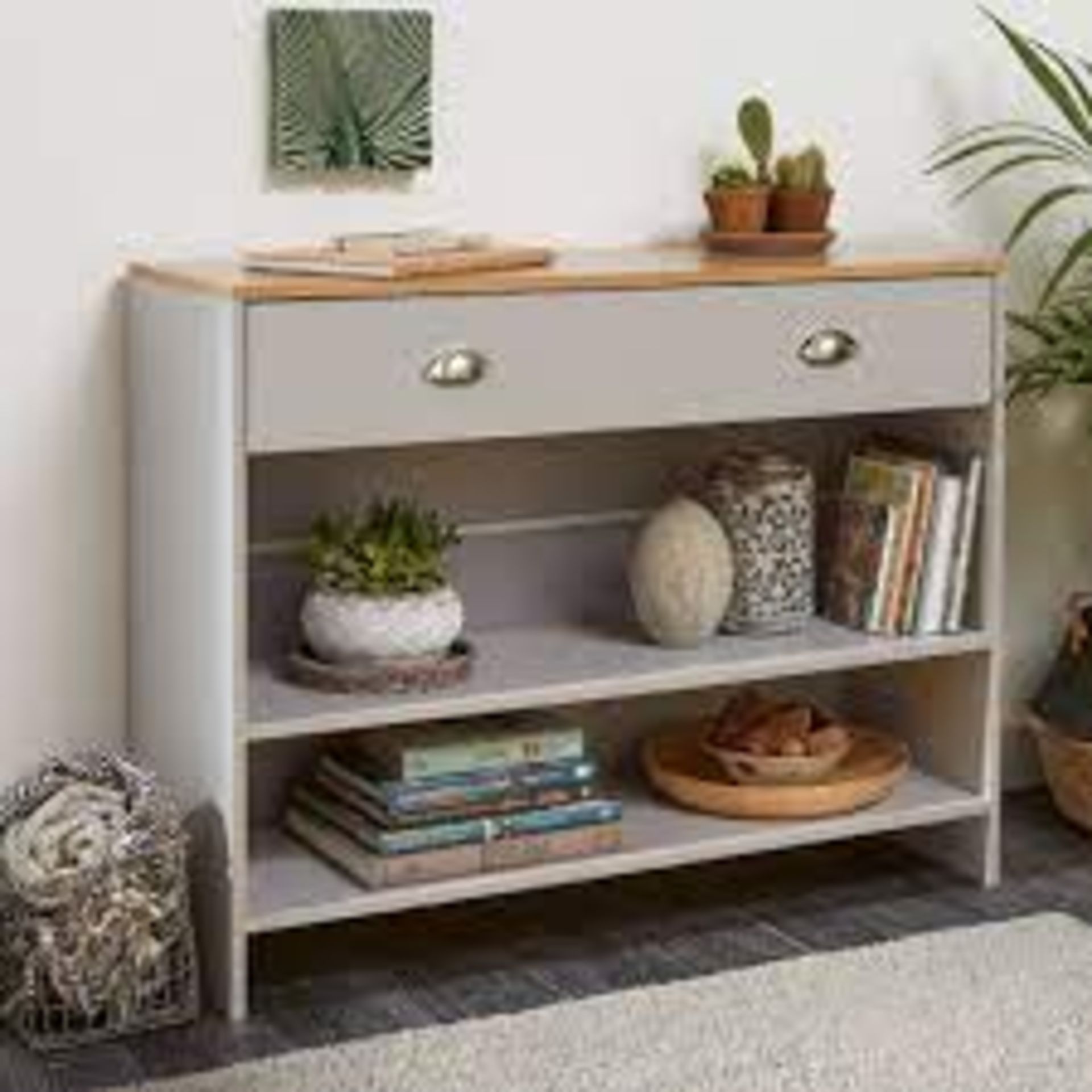Lilsbury Grey Console Unit. - SR4. Lilsbury Console in grey and oak is the perfect addition to any