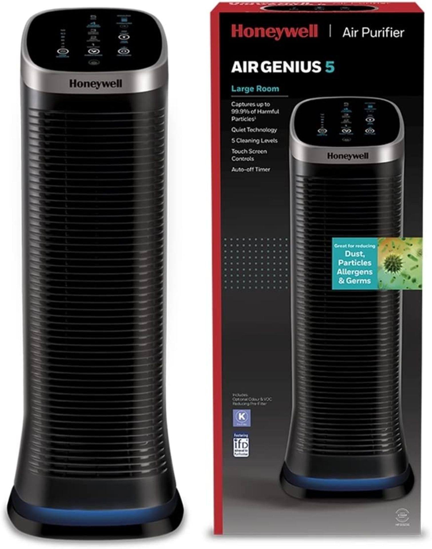 Honeywell Air Genius 5 Air Purifier with Permanent & Washable ifD Filter - 5 Cleaning Levels -
