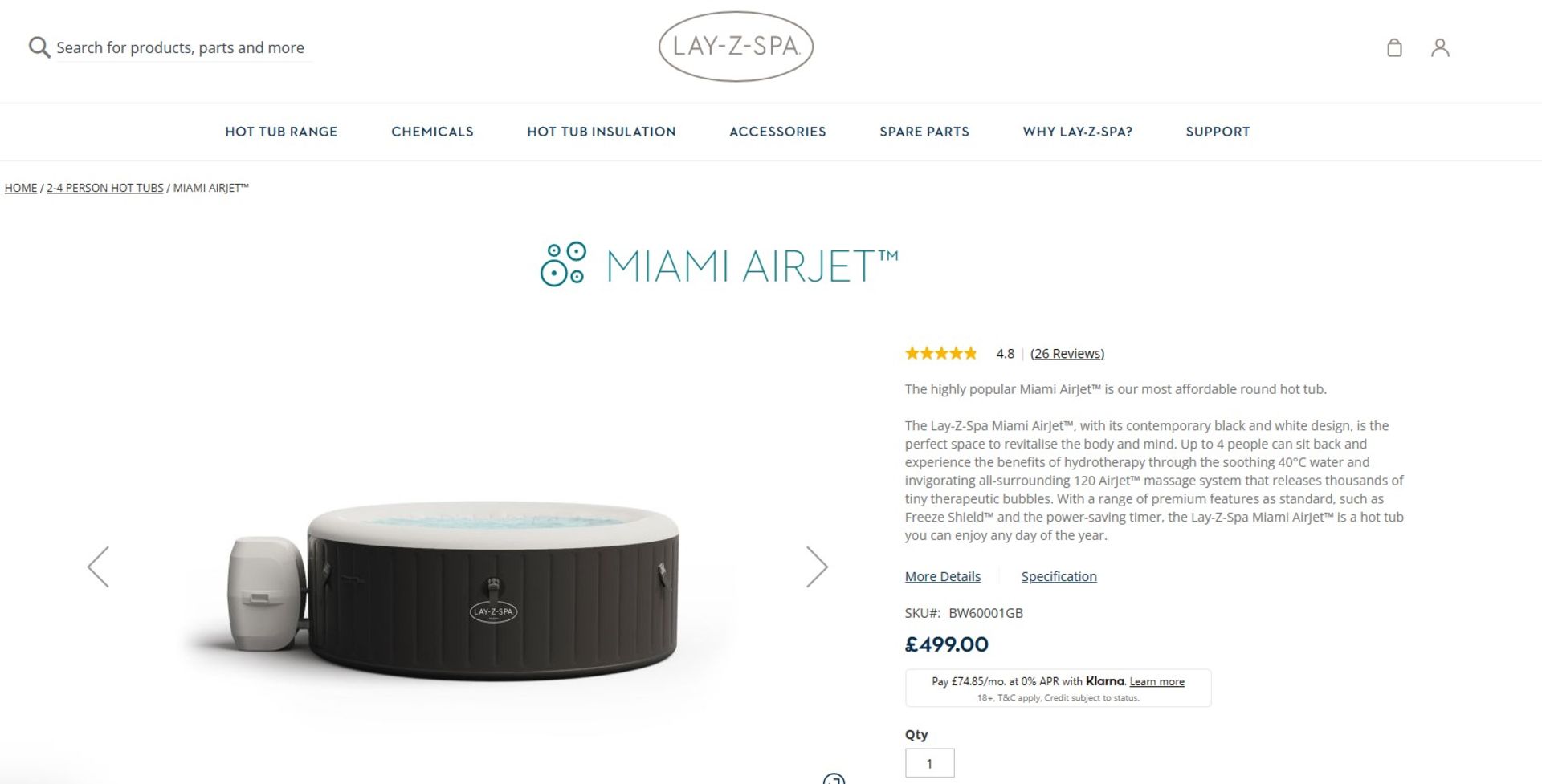 PALLET TO CONTAIN 4 x NEW & BOXED LAY-Z-SPA 4 Person MIAMI AIRJET. The highly popular Miami