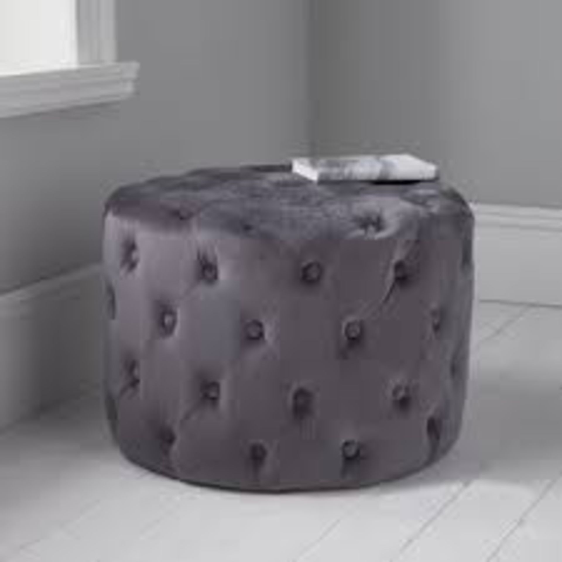 2 X BRAND NEW NATIVE HOME GREY TUFTED VELVET POUFFE RRP £350 EACH