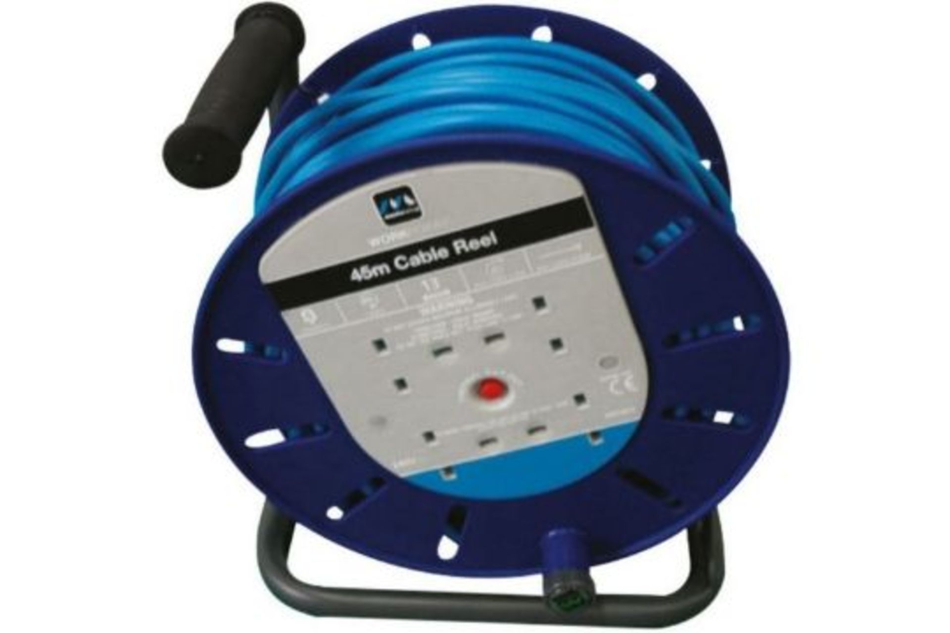 2 X NEW BOXED MASTERPLUG 45M CABLE REEL. WORK POWER. 4 SOCKET. 45M CABLE. 13 AMPS WITH THERMAL CUT