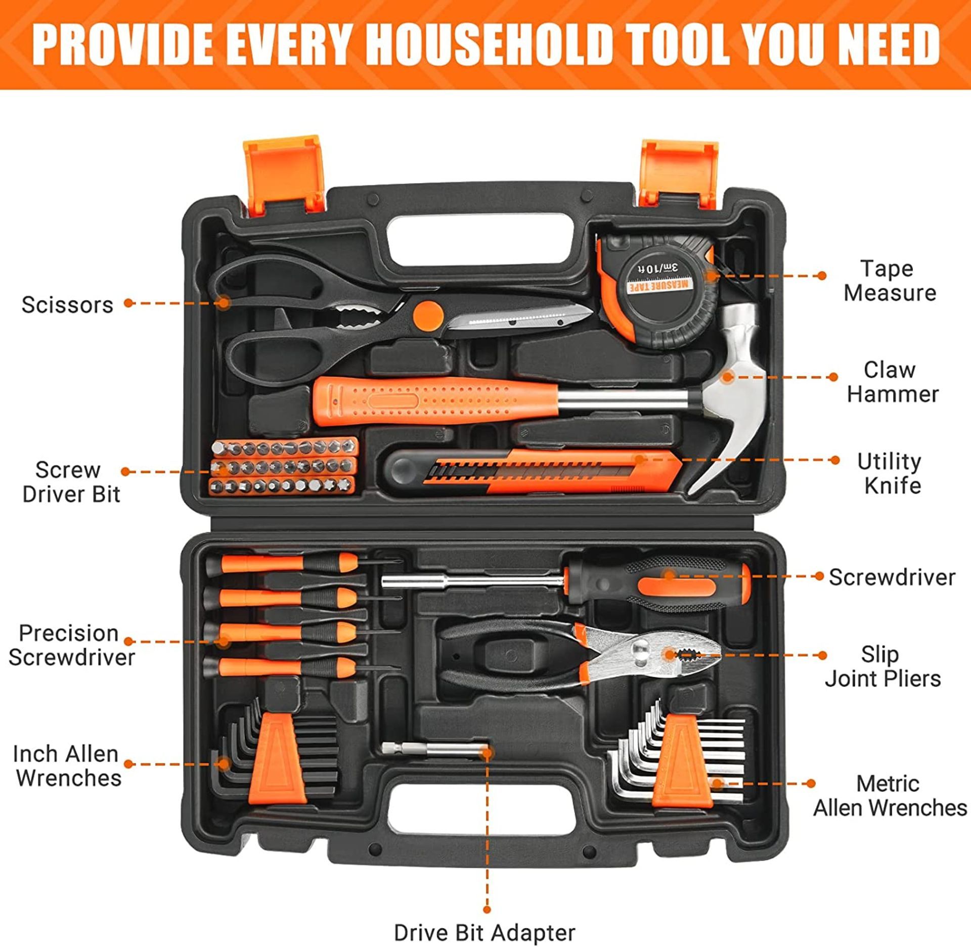 TRADE LOT 16 X NEW BOXED ENGiNDOT Home Tool Kit, 57-Piece Basic Tool kit with Storage Case. (ROW 10) - Image 2 of 2