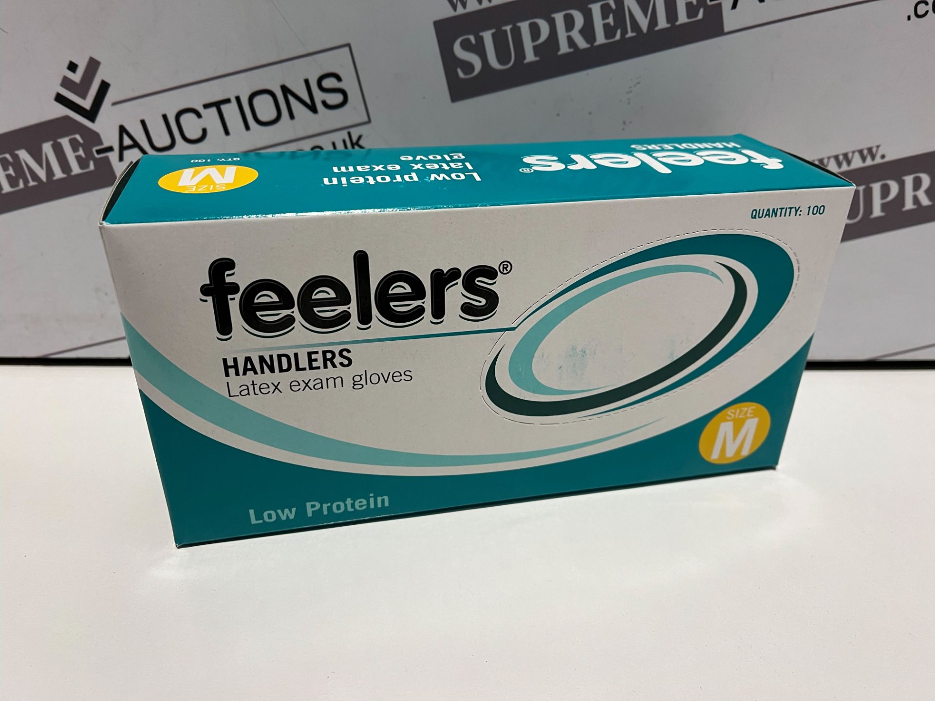 19 X BRAND NEW PACKS OF 100 FEELERS HANDLERS LATEX EXAM GLOVES SIZE MEDIUM R12-10