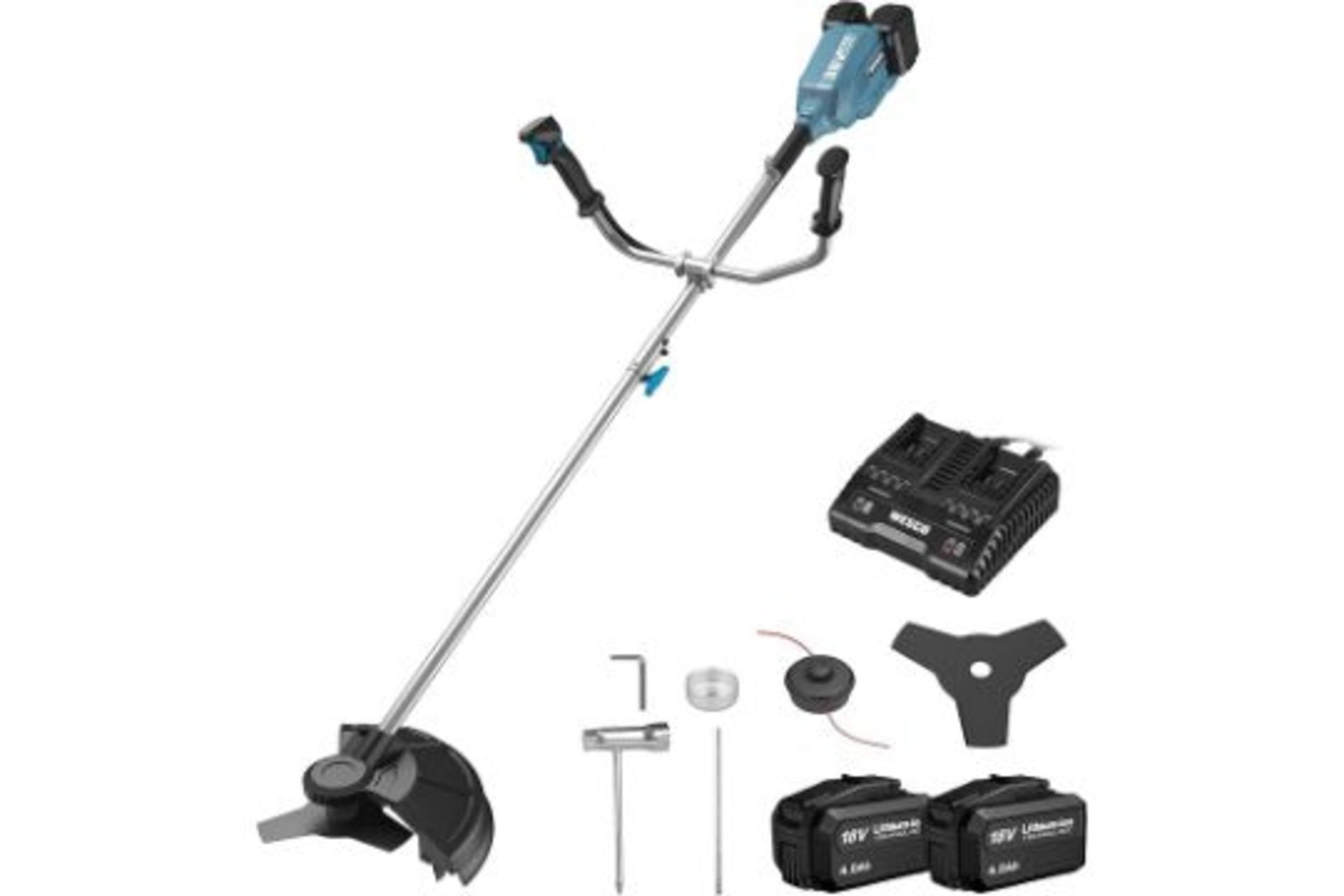 New & Boxed WESCO 2-in-1 String Trimmer/Edger with 36V 2 x 4.0 Ah Battery, 380 mm Max Cutting