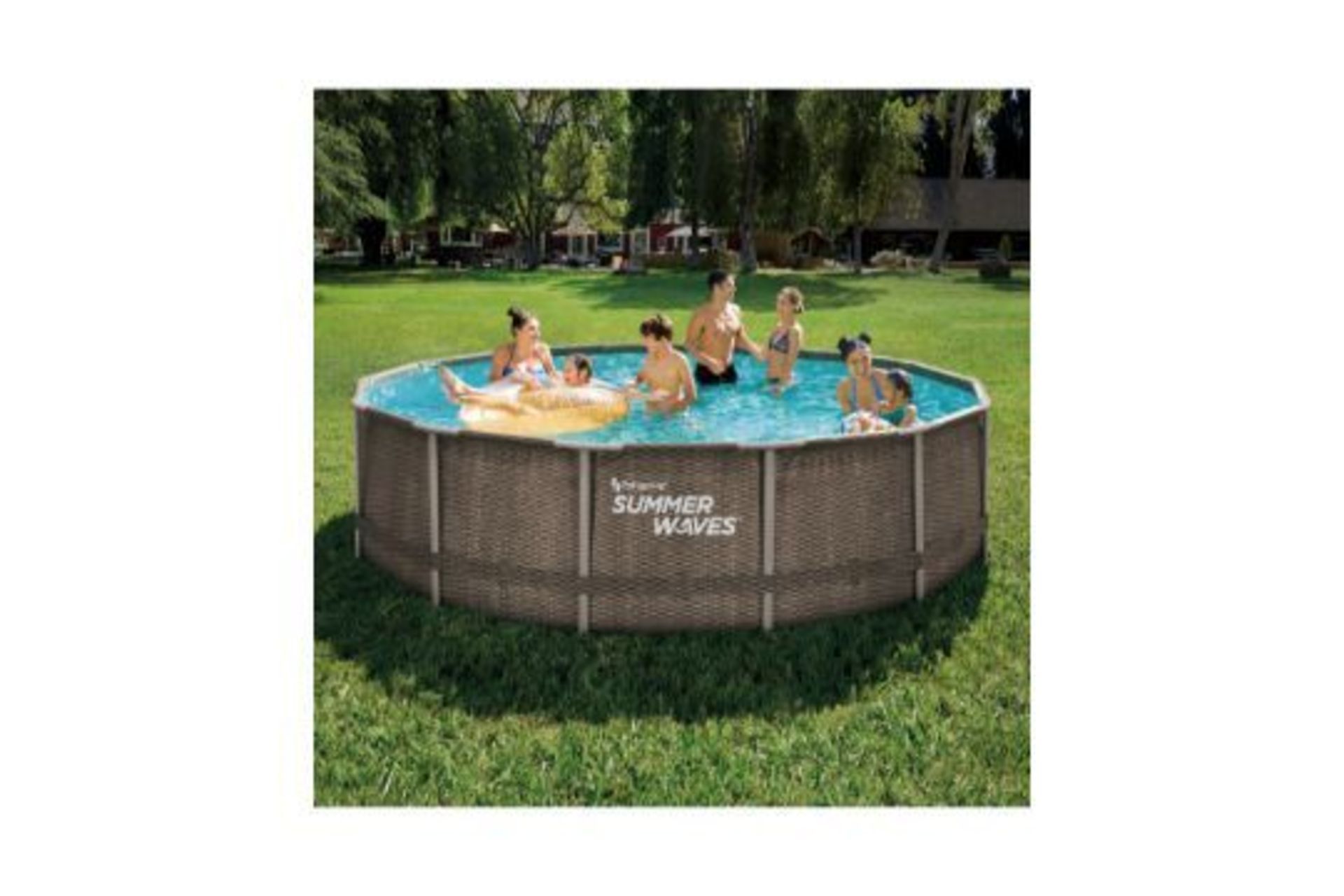 Summer Waves Rattan Frame Pool 14ft. (UPW) Take a dip in this Summer Waves Rattan Frame Pool 14ft.