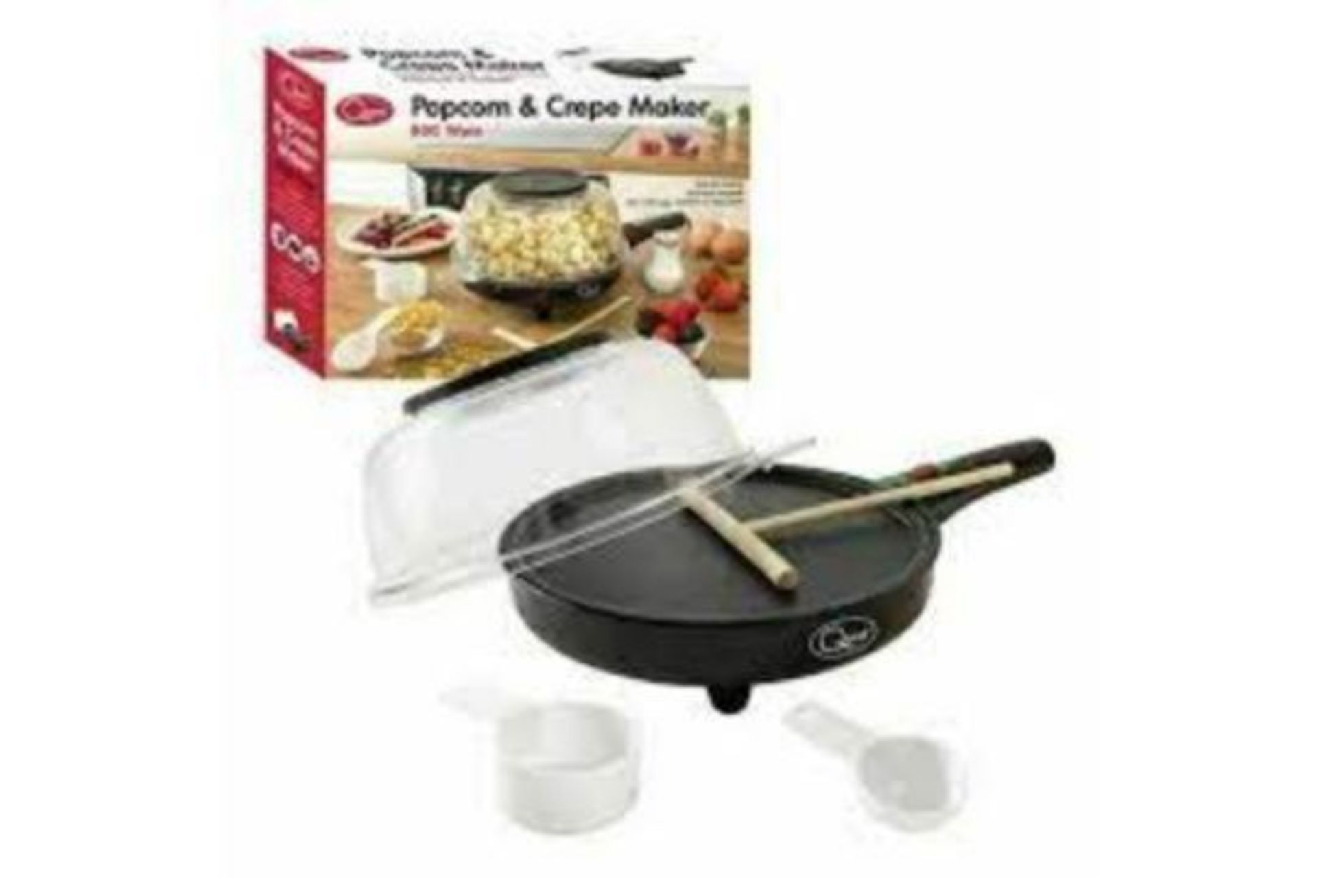 2 X NEW BOXED QUEST POPCORN & CREPE MAKERS. 800W. COOL TOUCH HANDLE. NON-STICK PLATES, ANTI SLIP