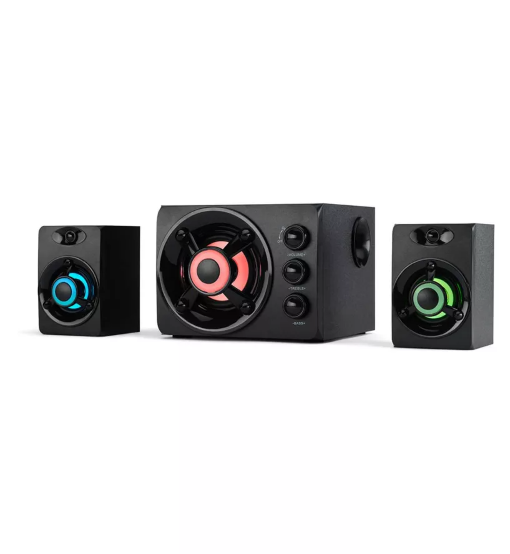 3 x RED5 Light Up Speaker Set 2.1 Gaming Set. - BW. It’s a 2:1 sound system designed for use with