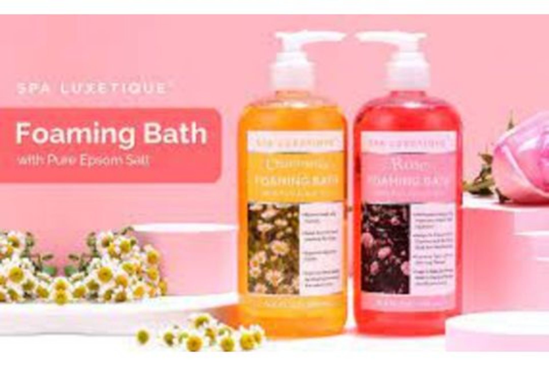 10 X NEW SEALED SETS OF 2 -755ml Rose and Chamomile Foaming Bath. (SPA-EBS-02) ?? Long-lasting - Image 2 of 2