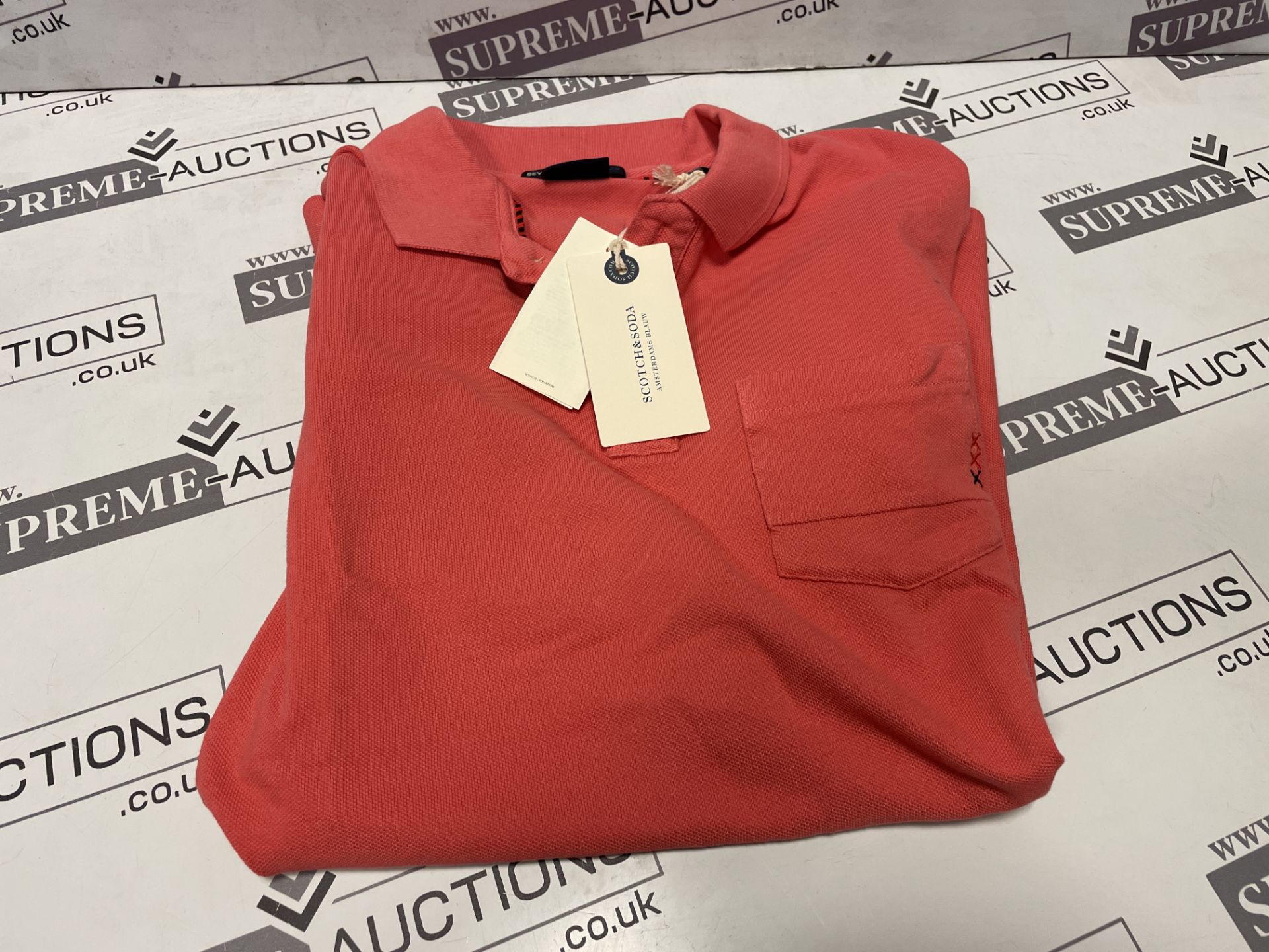 BRAND NEW WITH TAGS SCOTCH & SODA Mens Classic Polo Short Sleeve Peach Cotton Top. SIZE (S). RRP £