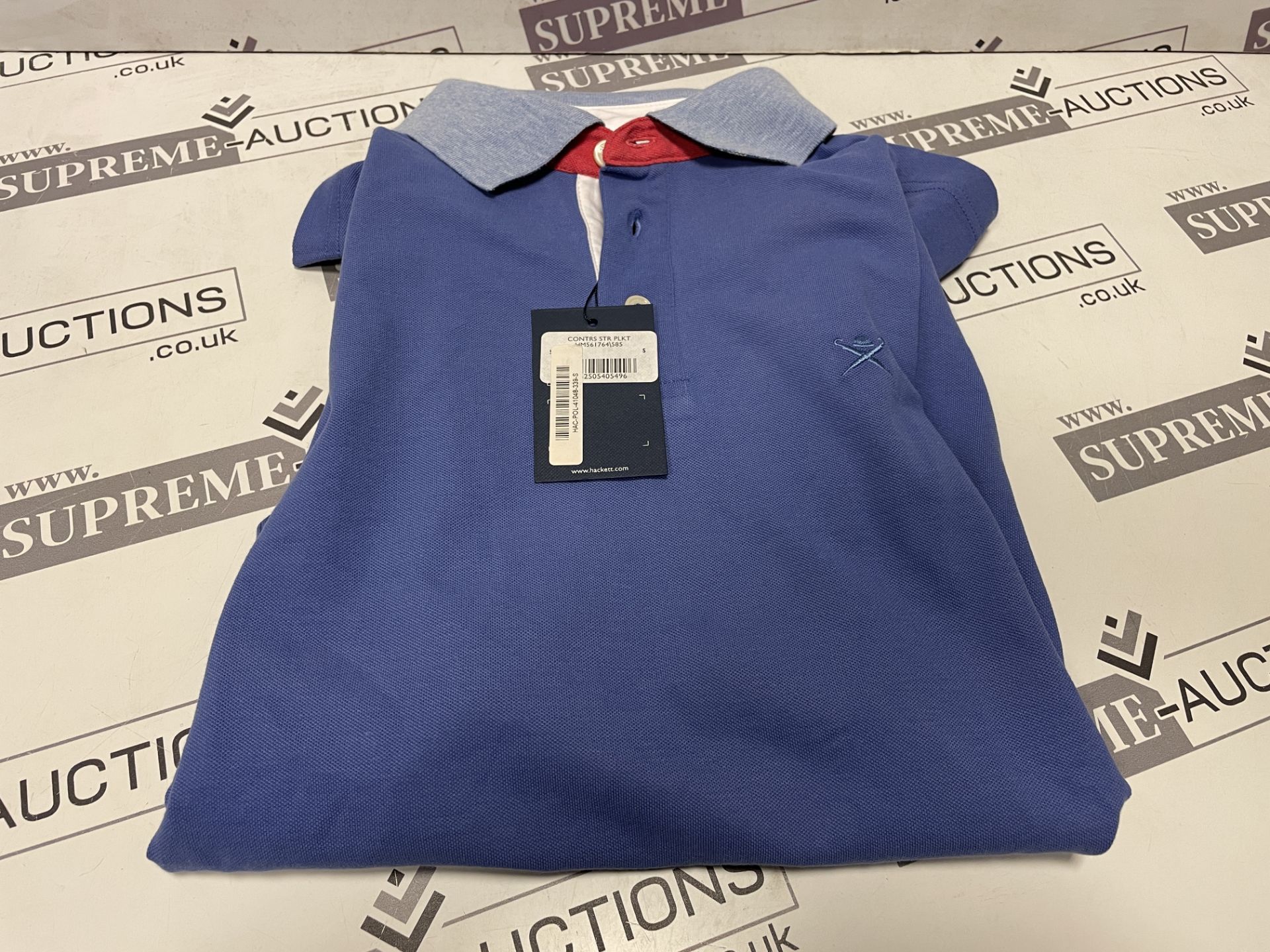 BRAND NEW WITH TAGS HACKET LONDON Mens Short Sleeve Slim Fit Cotton Polo BLUE SIZE (S). RRP £85. (