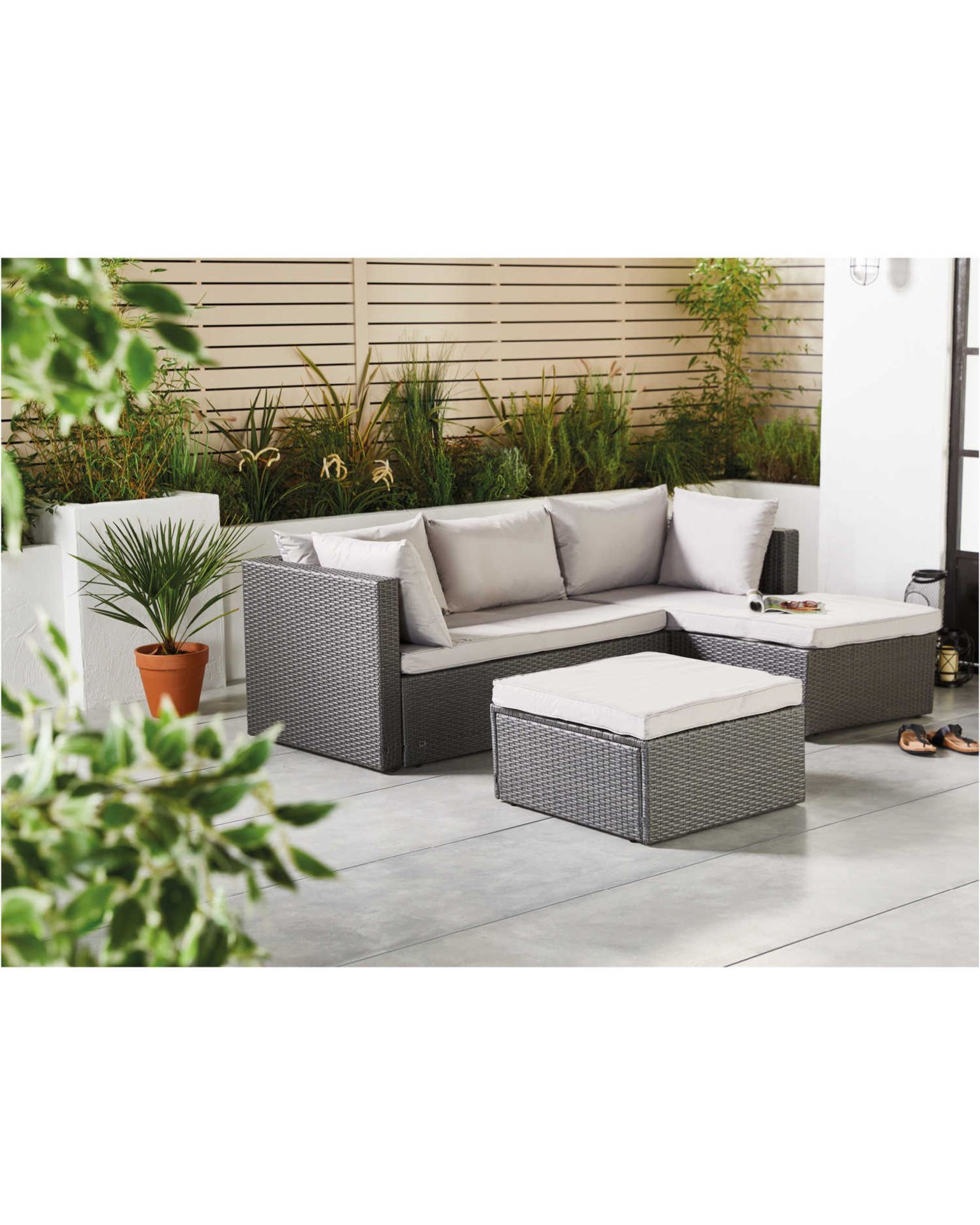 TRADE LOT 4 X New & Boxed Luxury Grey and cream Corner Sofa Set. Soak in the sun and feel that summ