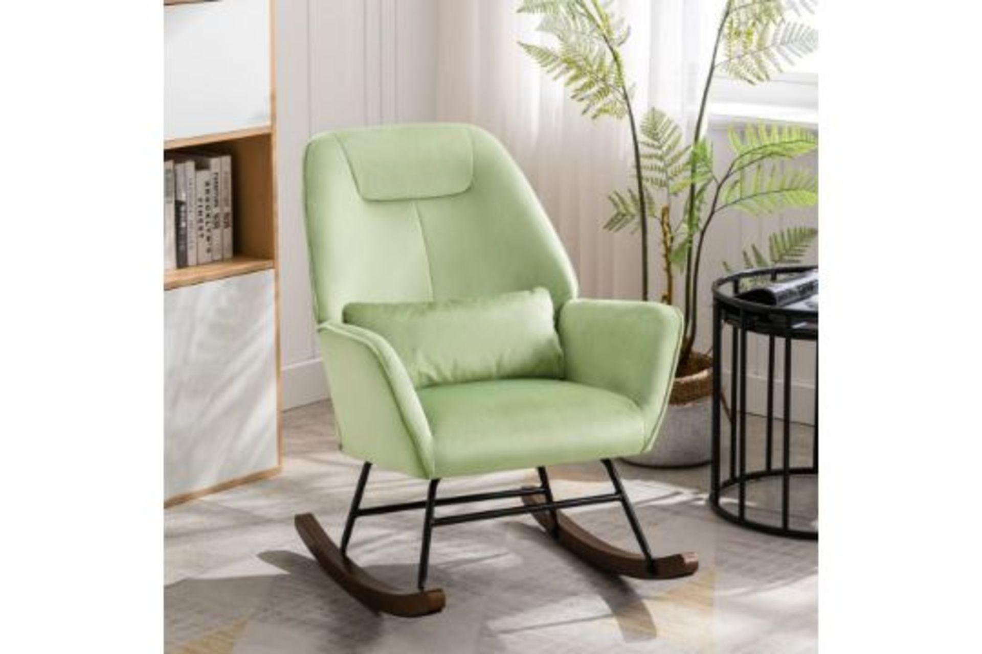 NEW HomeMiYN Velvet Nursery Rocking Chair, Upholstered Reading Wingback Accent Chair for Baby