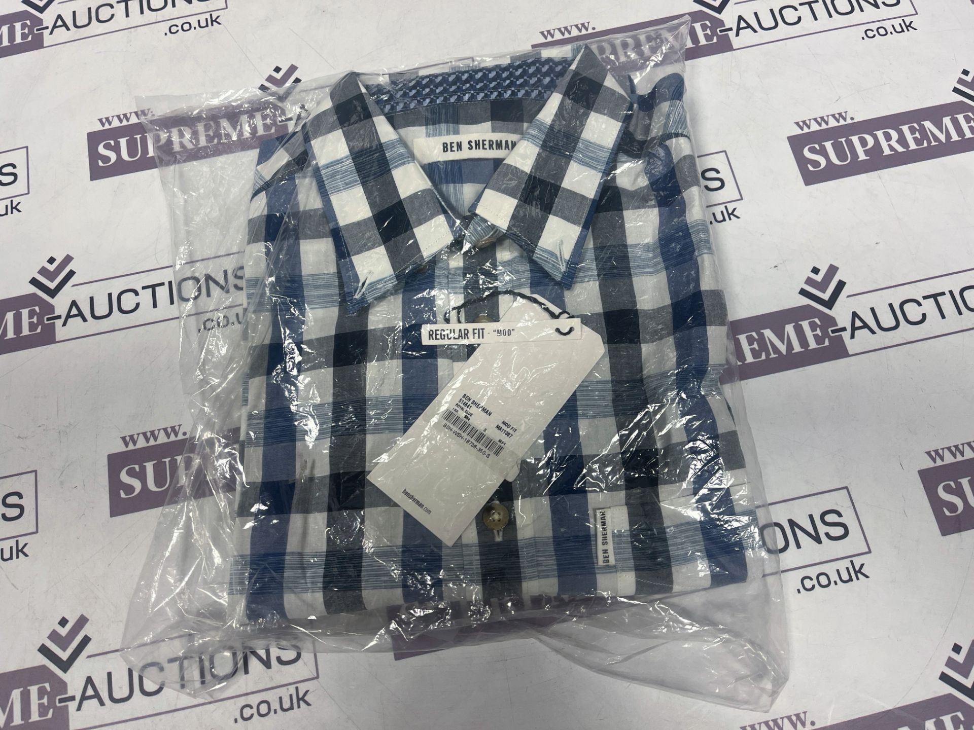 BRAND NEW WITH TAGS BEN SHERMAN Mens Regular Mod Fit Checked Shirt ROYAL BLUE, SIZE (S). RRP £59.99.