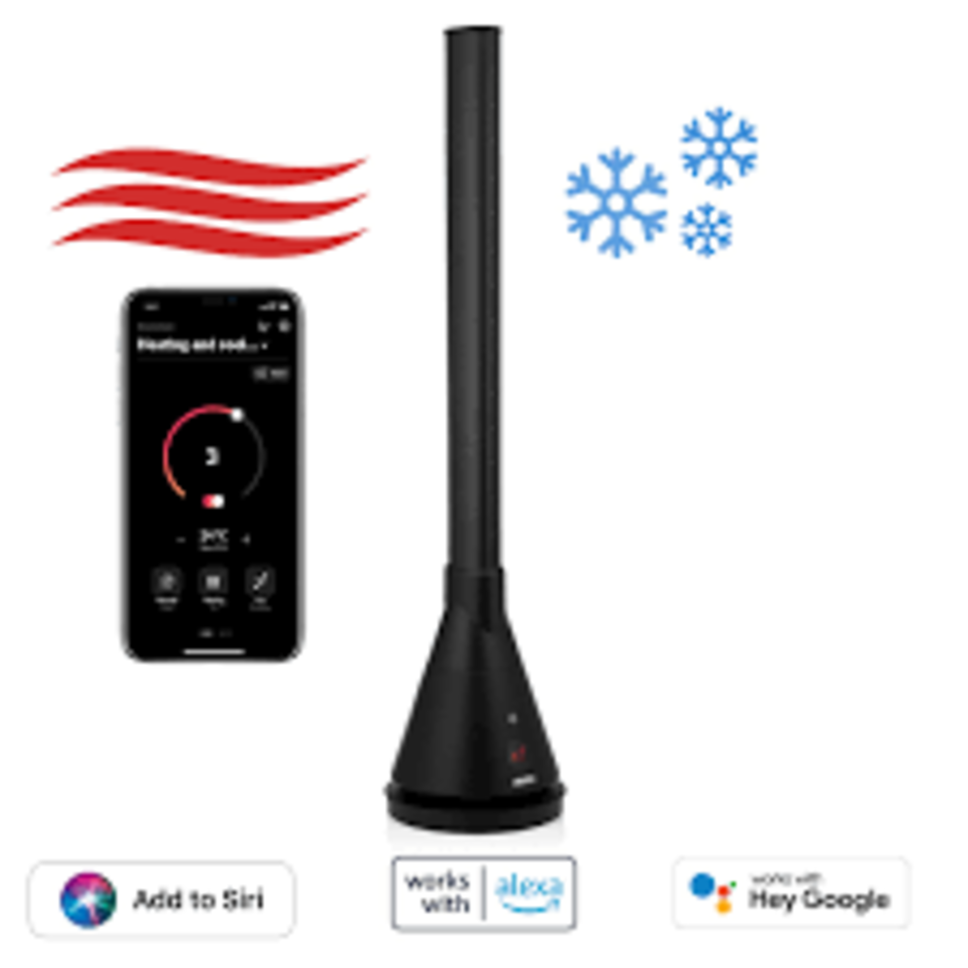 Princess 2-in-1 Smart Tower Fan Heater & Cooler. 2000w. Bladeless, Smart Control & Free App,