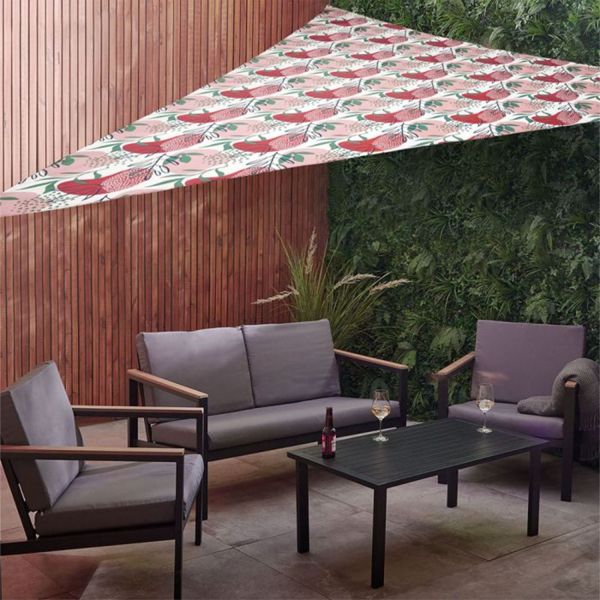 TRADE LOT 24 x New & Packaged Botanical Print 3x3x3m Sun Shade Sail (250660). Tired of your