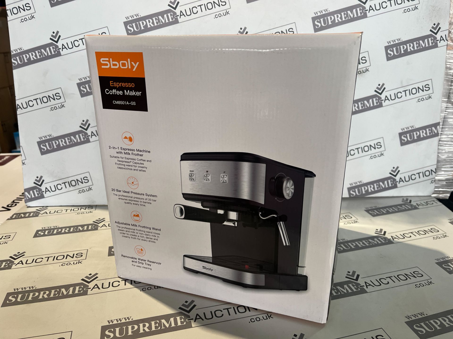 BRAND NEW SBOLY ESPRESSO COFFEE MAKER 2 IN 1 ESPRESSO MACHINE WITH MILK FROTHER RRP £229 R15-8