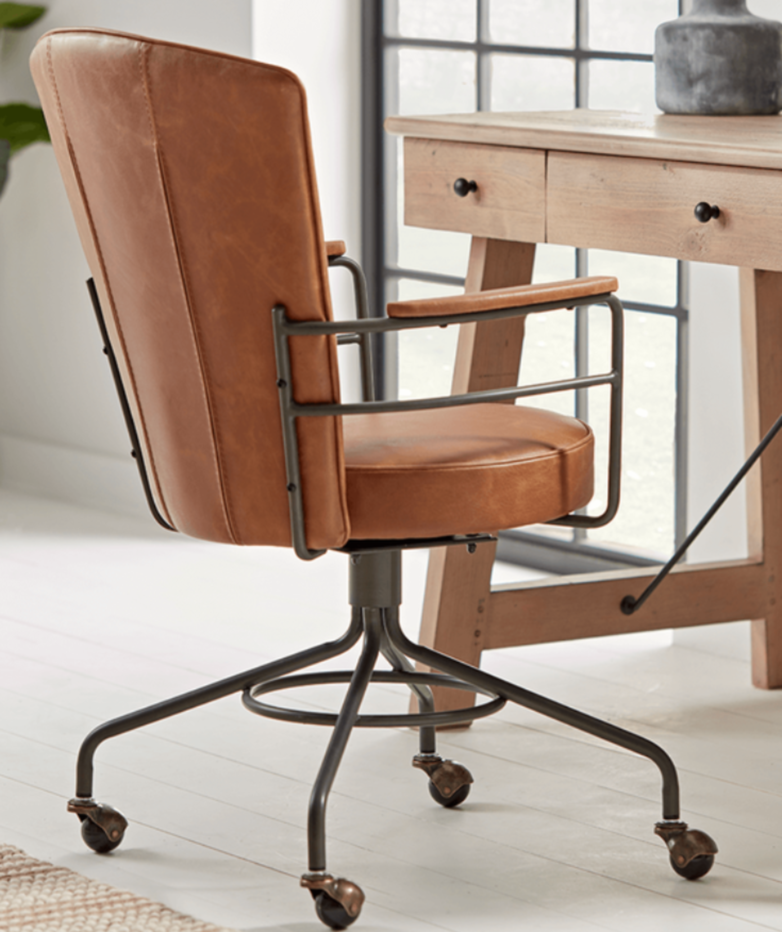 Cox & Cox Industrial Style Office Chair - Tan. RRP £375.00. -SR6. With a bold metal frame and sturdy