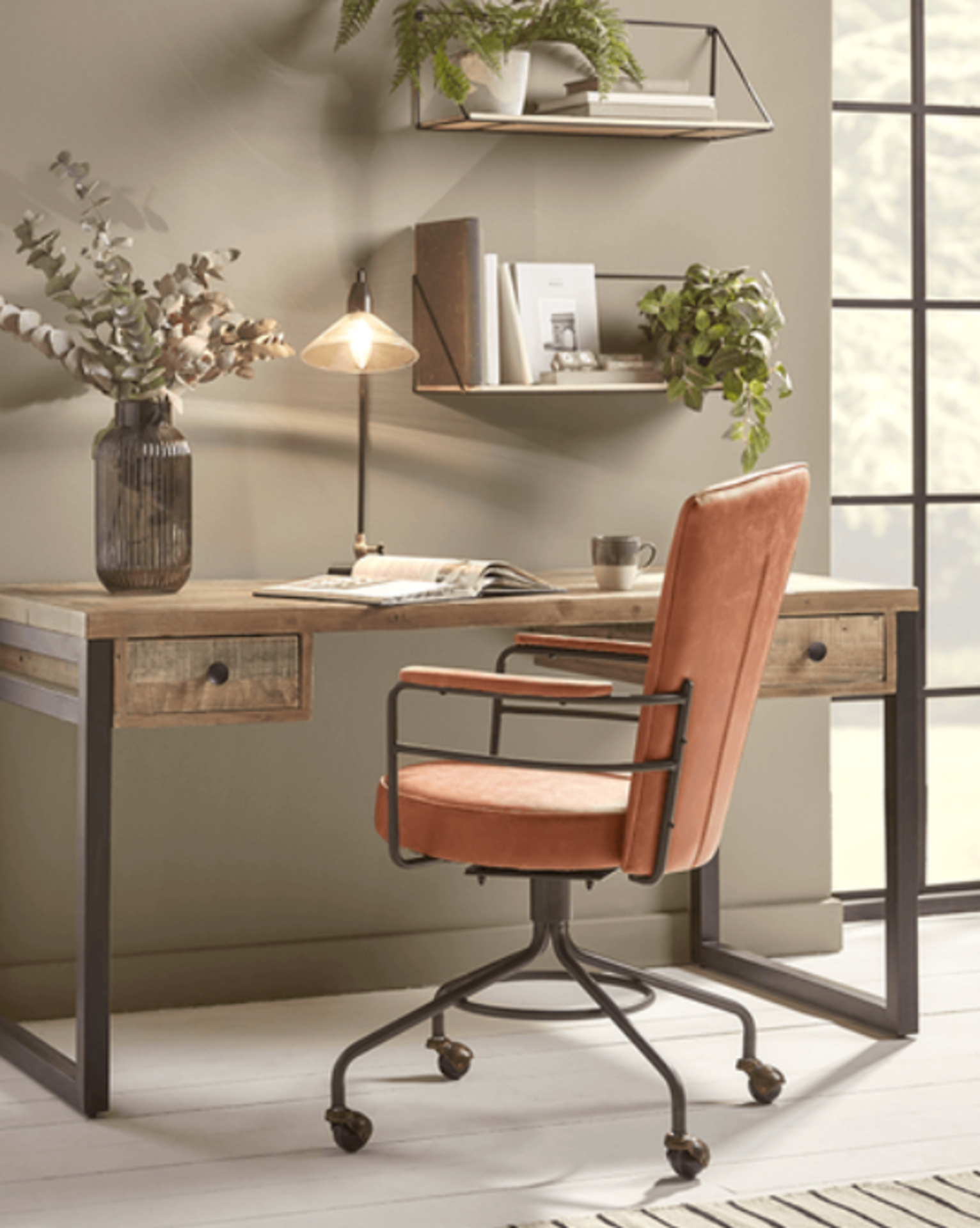 Cox & Cox Industrial Style Office Chair - Tan. RRP £375.00. -SR6. With a bold metal frame and sturdy - Image 2 of 2