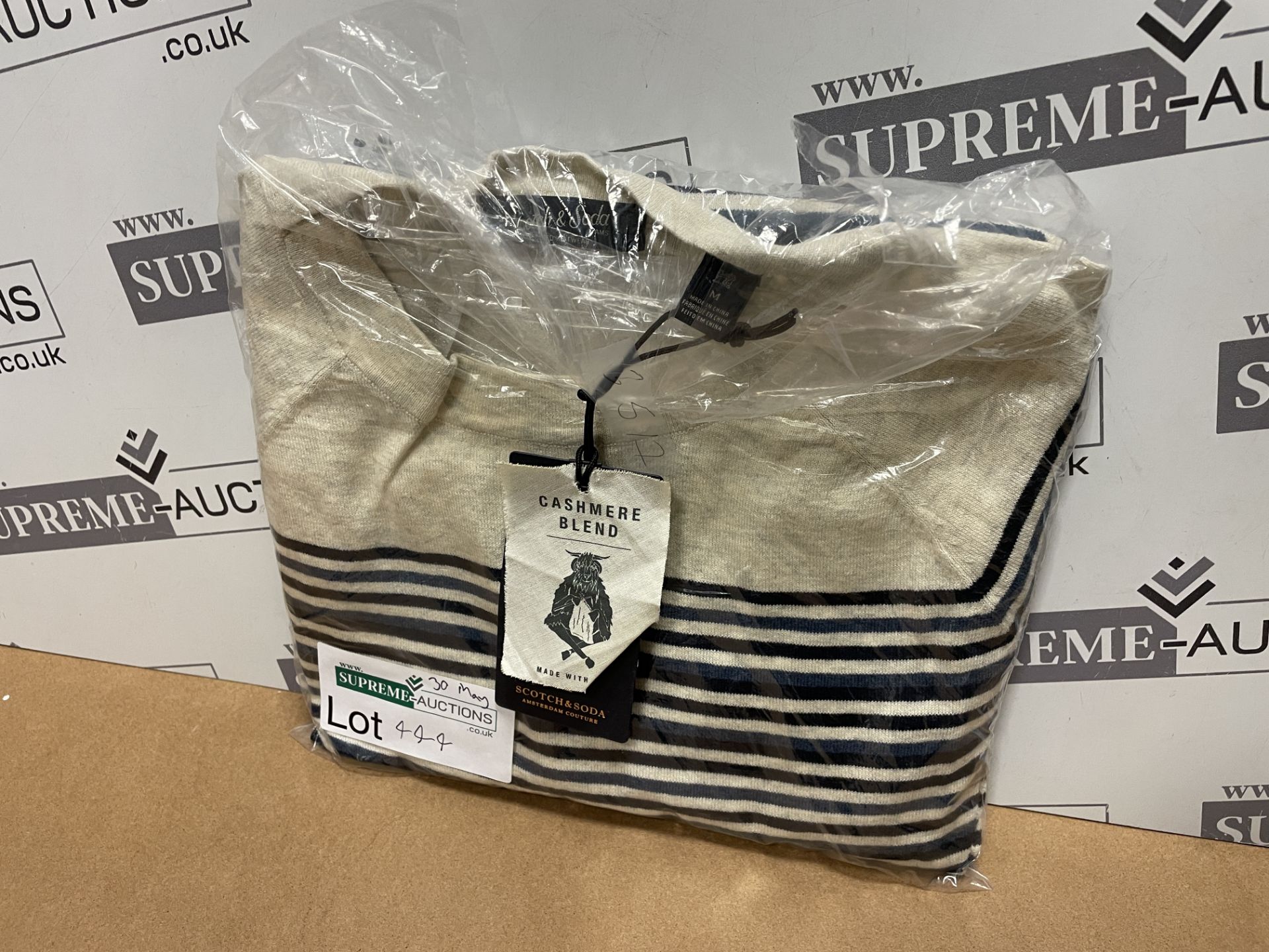 BRAND NEW WITH TAGS SCOTCH & SODA Mens Cashmere Blend Striped Crewneck Sweater SIZE (M). RRP £