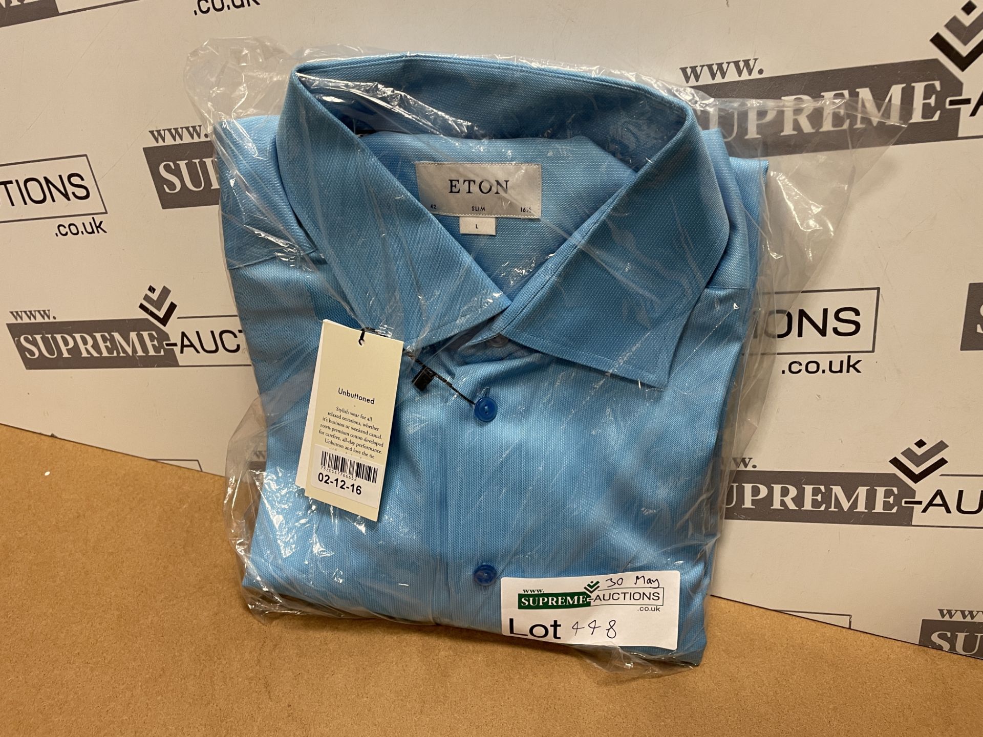 BRAND NEW WITH TAGS ETON Mens Slim fit 100% Cotton Long Sleeve Shirt BLUE, SIZE (L). RRP £145. (