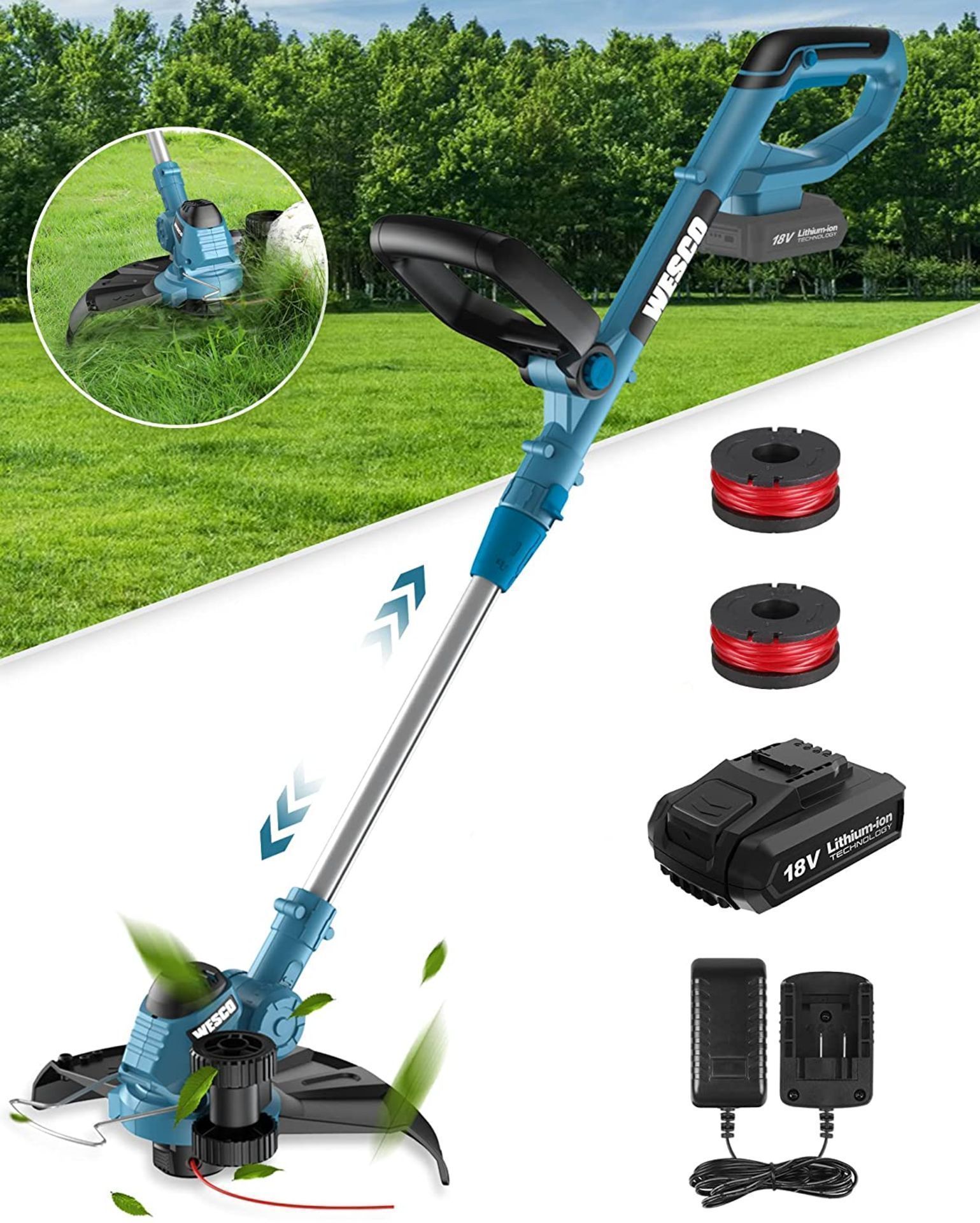 TRADE LOT 8 X New Boxed WESCO Cordless 2 in 1 Electric String Trimmer/Edger 18V with 2.0Ah