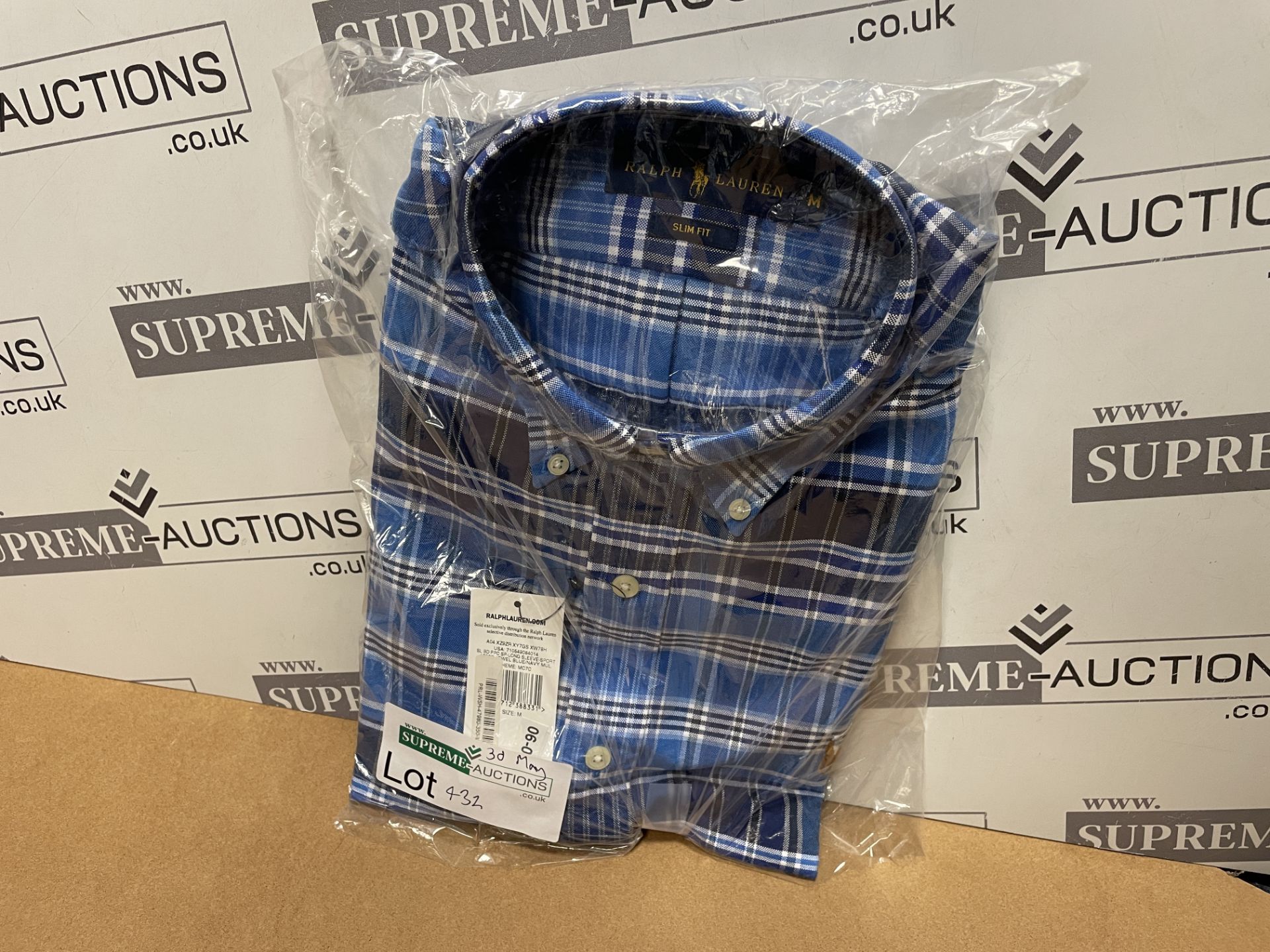 BRAND NEW WITH TAGS RALPH LAUREN Mens Slim Fit Long Sleeve Checked Shirt BLUE/NAVY, SIZE (M). RRP £