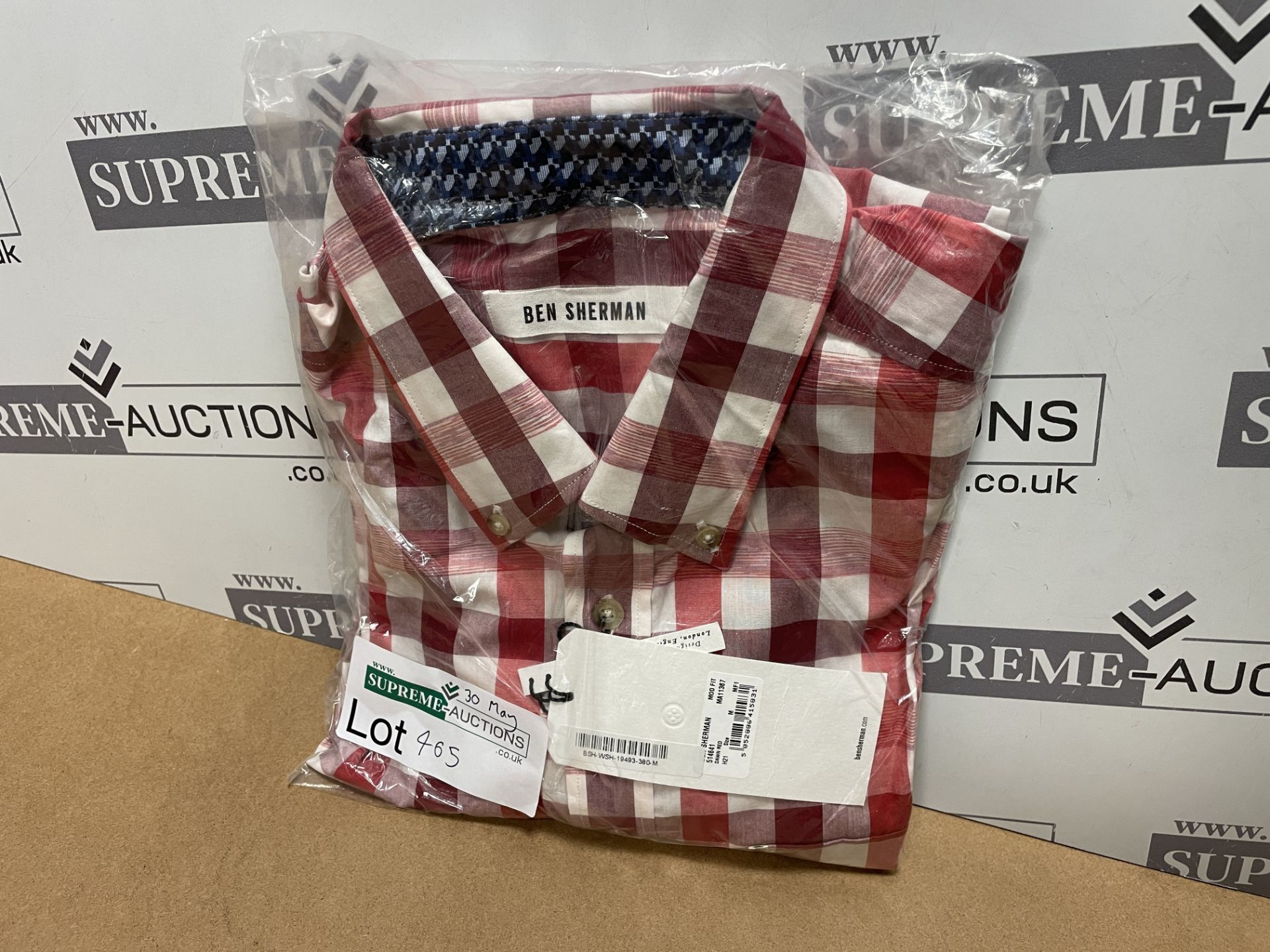 BRAND NEW WITH TAGS BEN SHERMAN Mens Mod Fit Checked Shirt DAWN RED, SIZE (M). RRP £59.99. (EBR2)