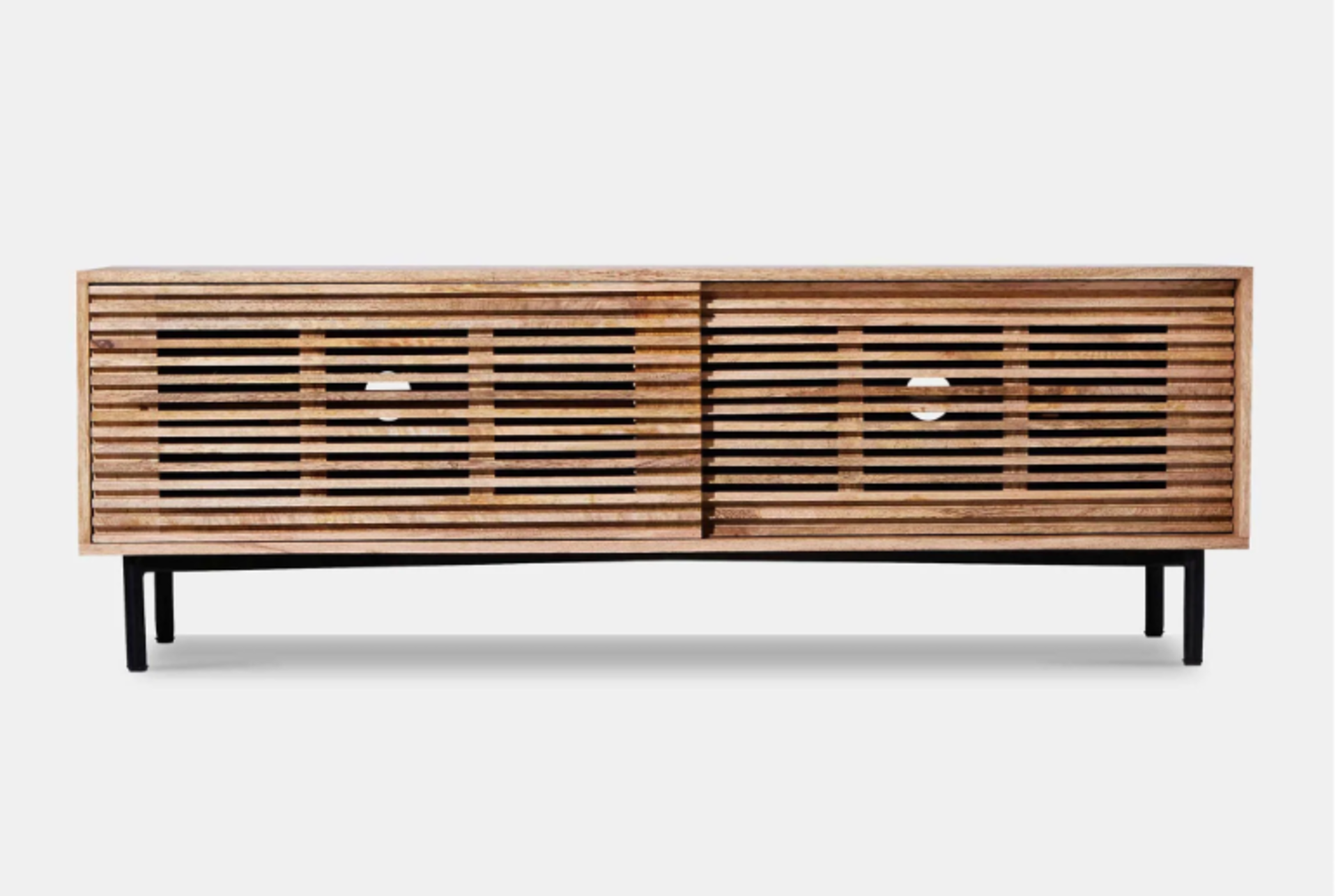 Arjun TV Stand, Mango Wood. RRP £399.00. The slatted front of the mango wood TV stand gives a